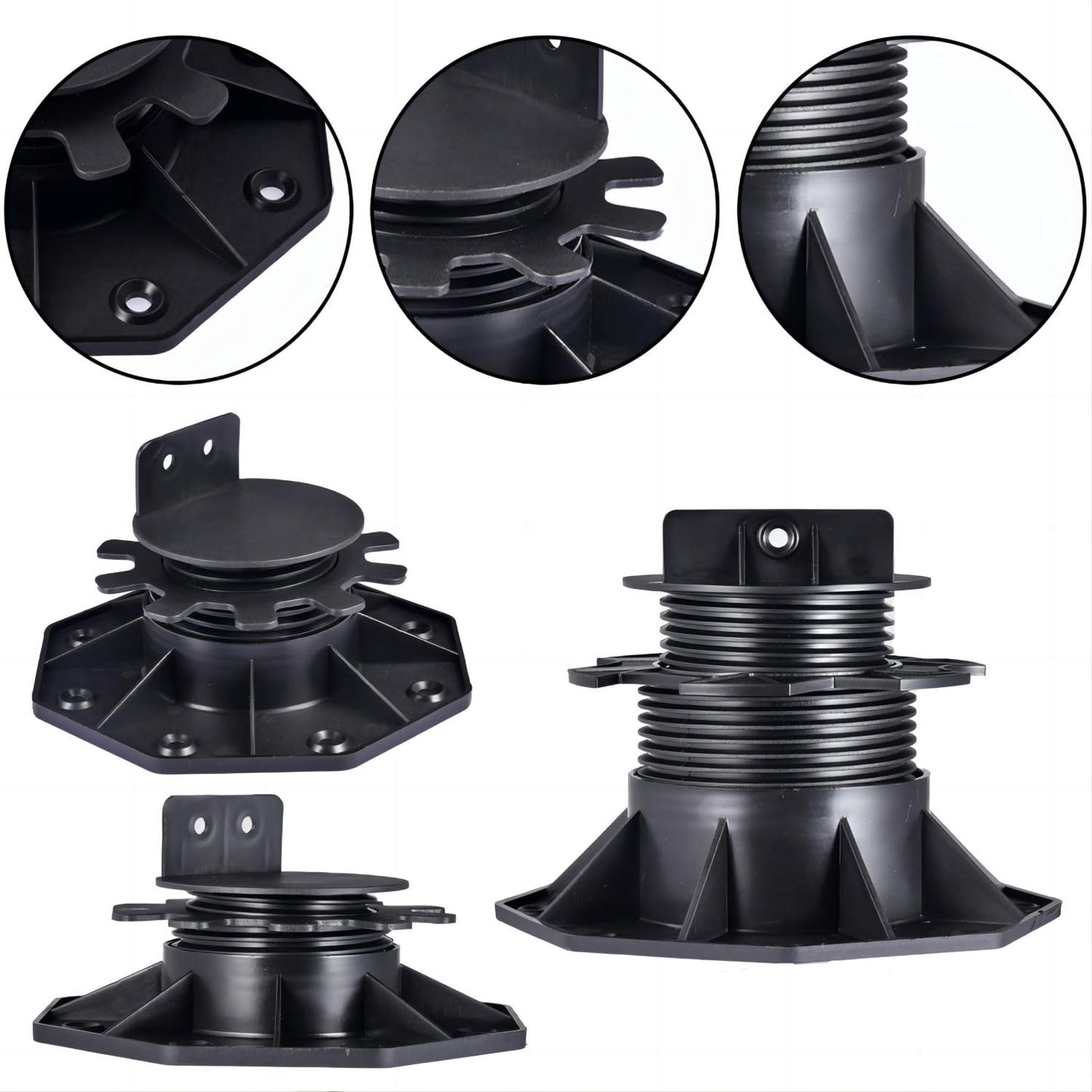 12Pack Adjustable Deck Support Pedestal - Base Support for Floating Deck Platform, Adjusts 1-3/16" to 2-3/8", Black