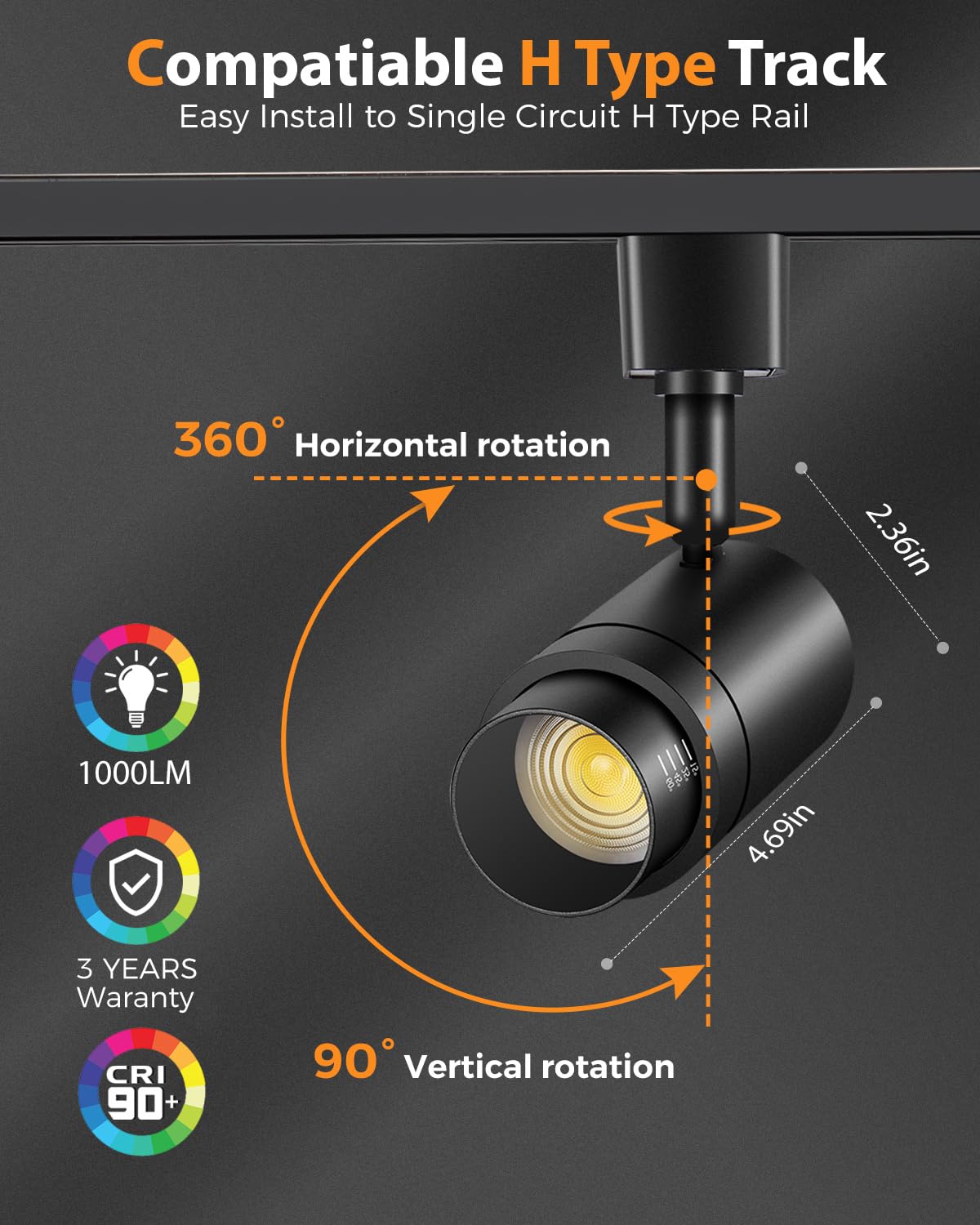 TuyuBEE 5 Color Zoomable 6-Light LED Track Lighting Kit with 6.6FT H Track Lighting Rail & Floating Canopy Connector, Modern Kitchen Track Lighting Fixtures Ceiling Spotlight, 12W Track Heads Black