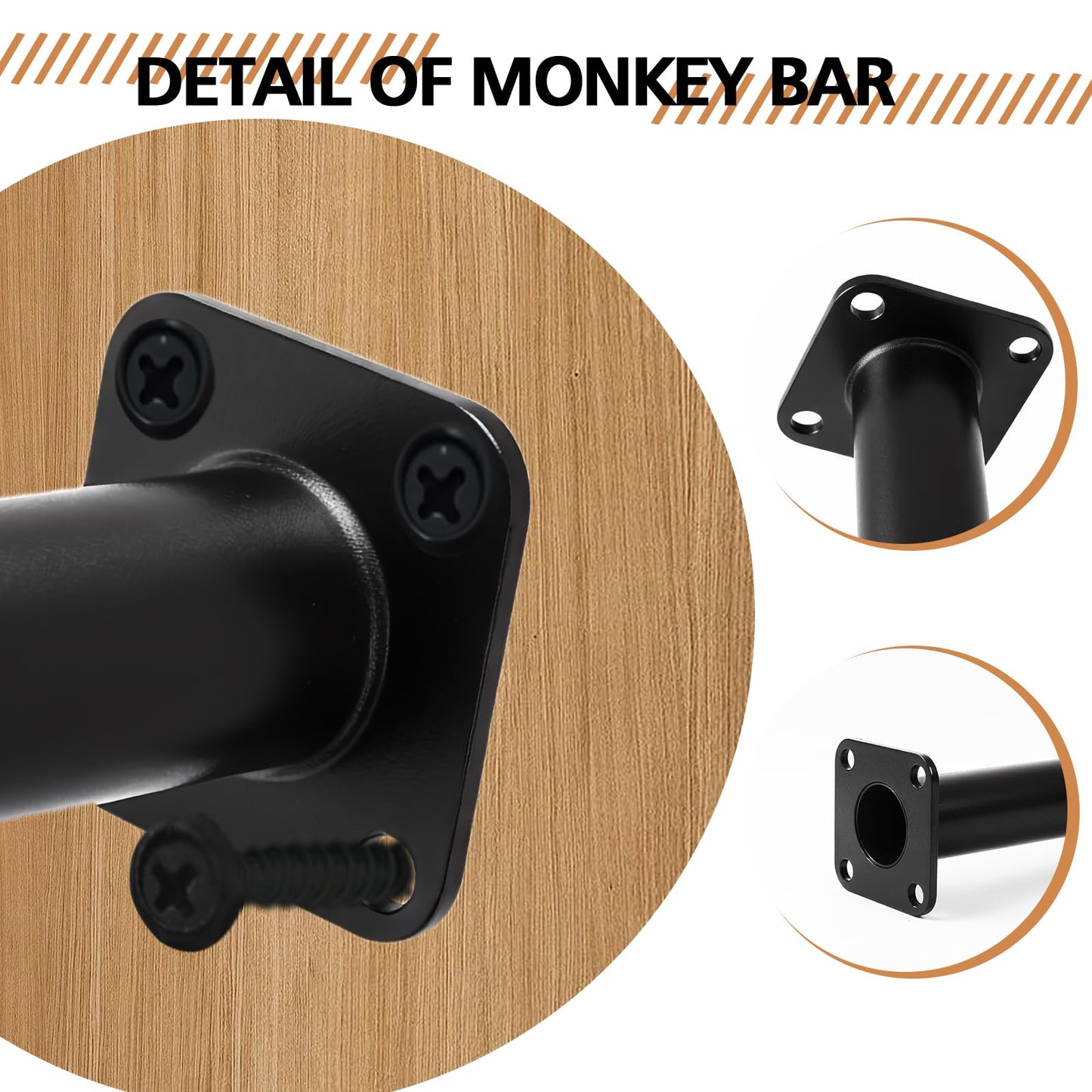 ICokin 16.5" Outdoor Monkey Bars for Backyard - Set of 12, Black Metal Outdoor/Indoor Monkey Bars for Playground Ladder, Climbing or Swing Set - Kit Includes Mounting Plates & Hardware