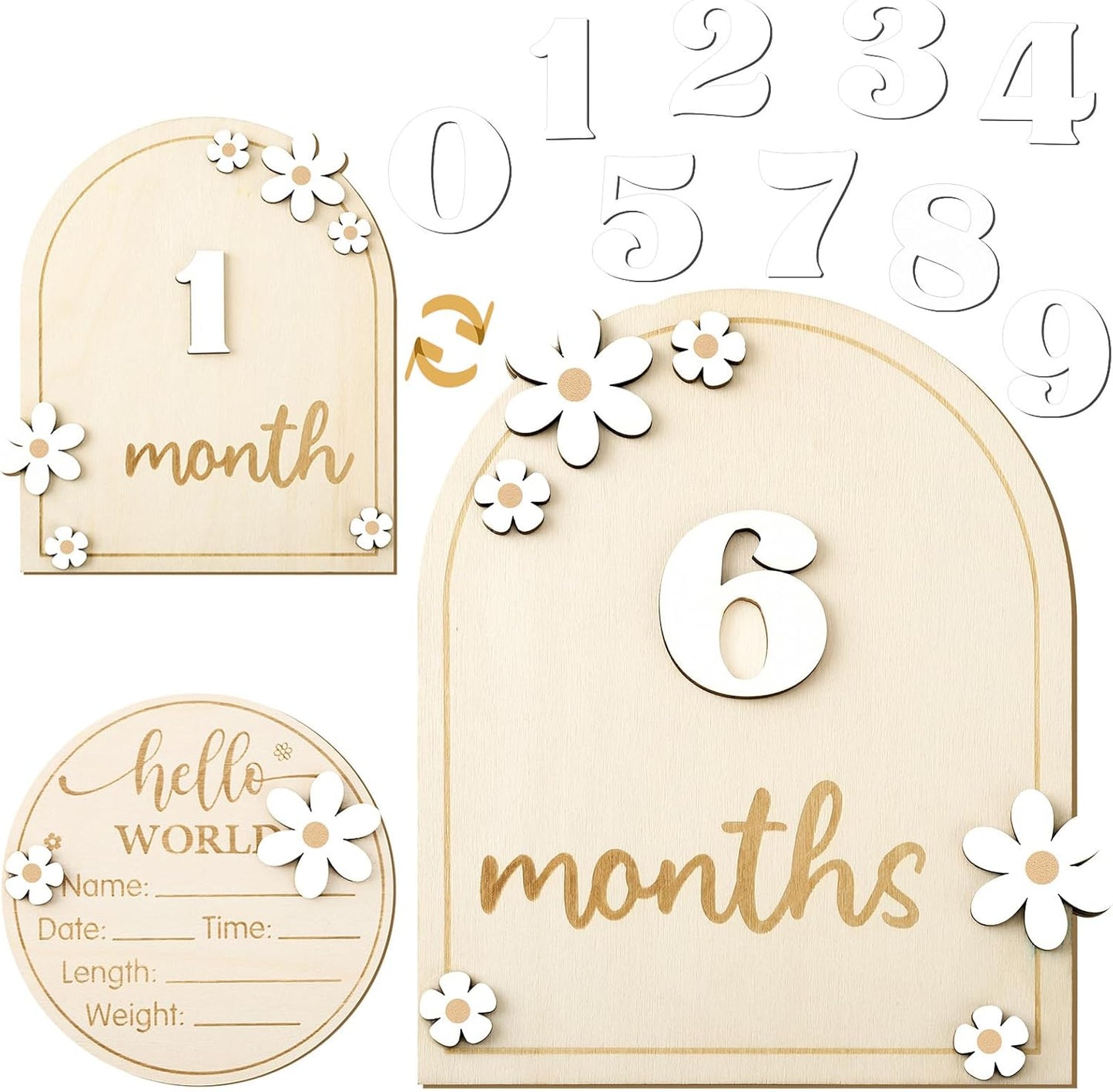 Baby Monthly Milestone Cards with Hello World Newborn Sign, Daisy Baby Milestone Signs Baby Monthly Milestone Wood
