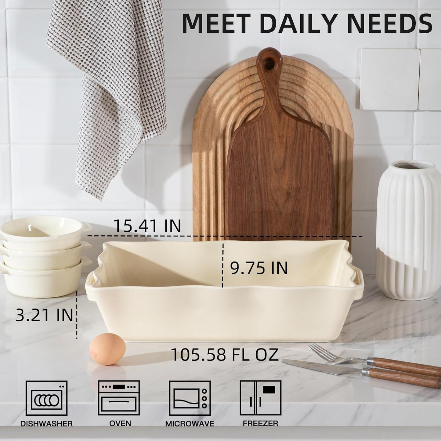 Sweejar Casserole Dishes - Ceramic 9x13 Baking Dish with Handles | Large Rectangular Lasagna Pan (Beige)