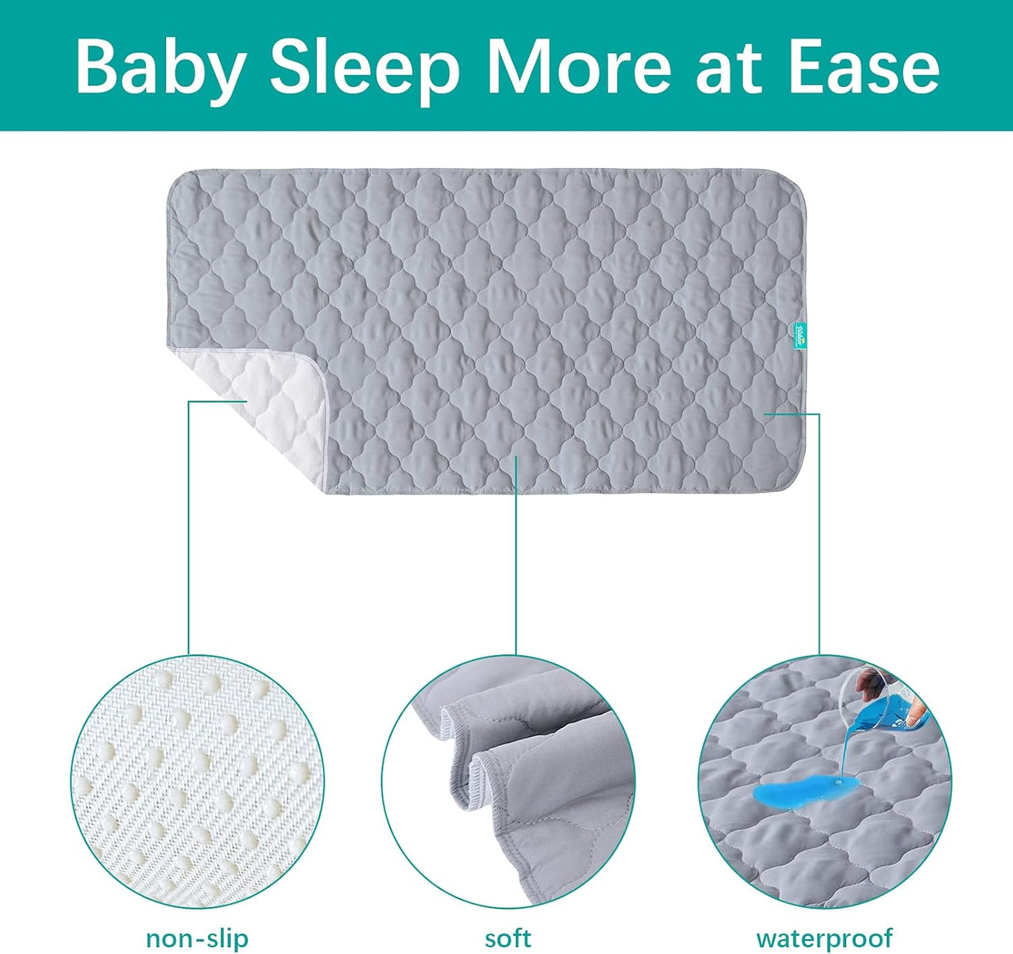 Skiennix Waterproof Crib Mattress Protector Pad - Non-Slip & Absorbent | 2 Pack, 28" x 52", Quilted Grey