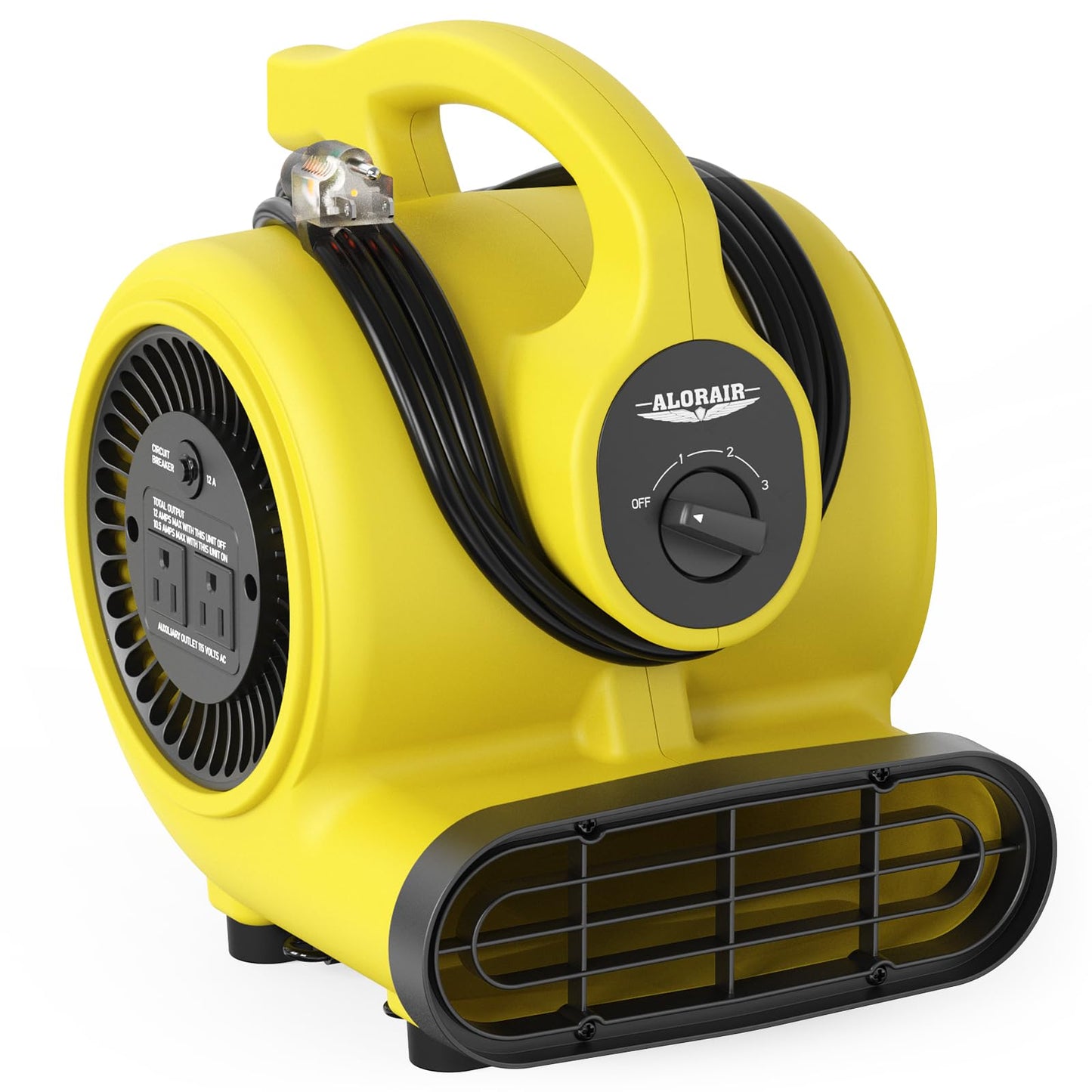 ALORAIR 600 CFM Air Mover Blower Fan for Industrial, Workshop, and Home Use - 3 Speeds, 5 Adjustable Angles and Daisy Chain - Ideal for Water Damage Restoration and Plumbing - GF600A Yellow