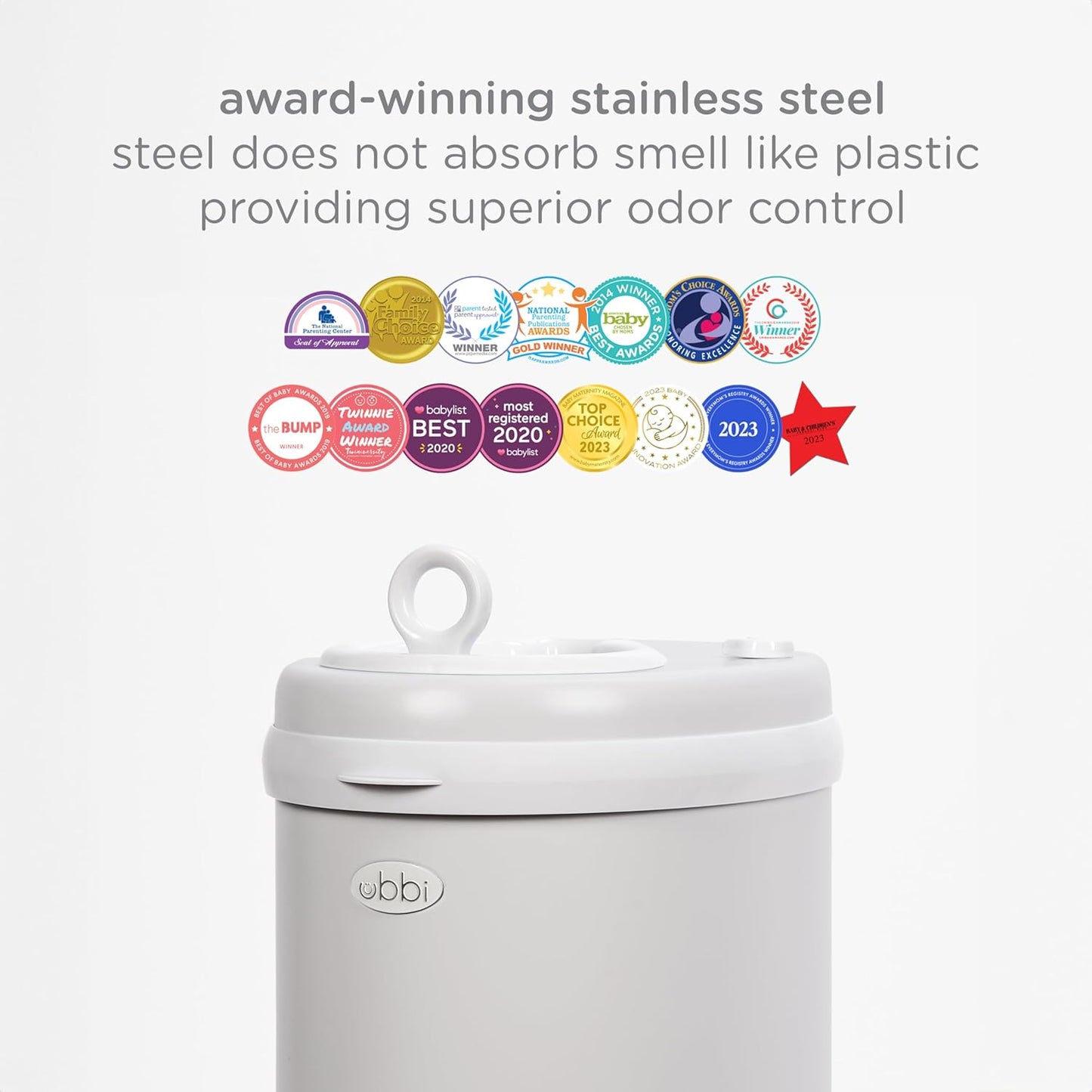 Ubbi Stainless Steel Diaper Pail - Odor Locking Design, No Special Bags Needed | Award-Winning Gray