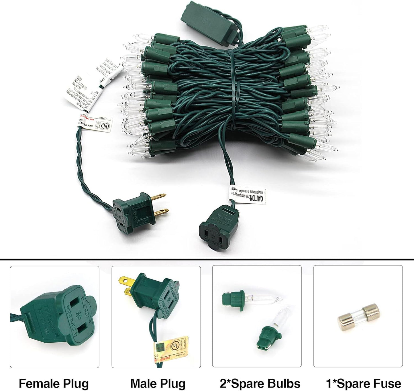 Skiennix 100-Count Warm White LED Christmas String Lights - 35 Ft Connectable Green Wire for Indoor/Outdoor Use