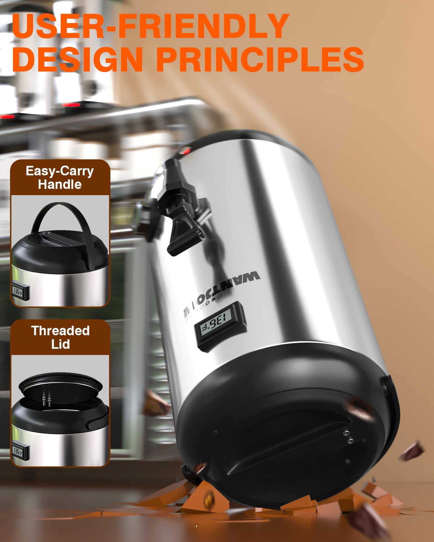 WantJoin Electric Heating Beverage Dispenser-75 Cup Hot&Cold water Urn for Catering-Stainless Steel Premium 12 L/3.2 Gallon Hot Drink Dispenser with Spigot for Coffee & Hot tea,Cold Milk,Juice(Silver)