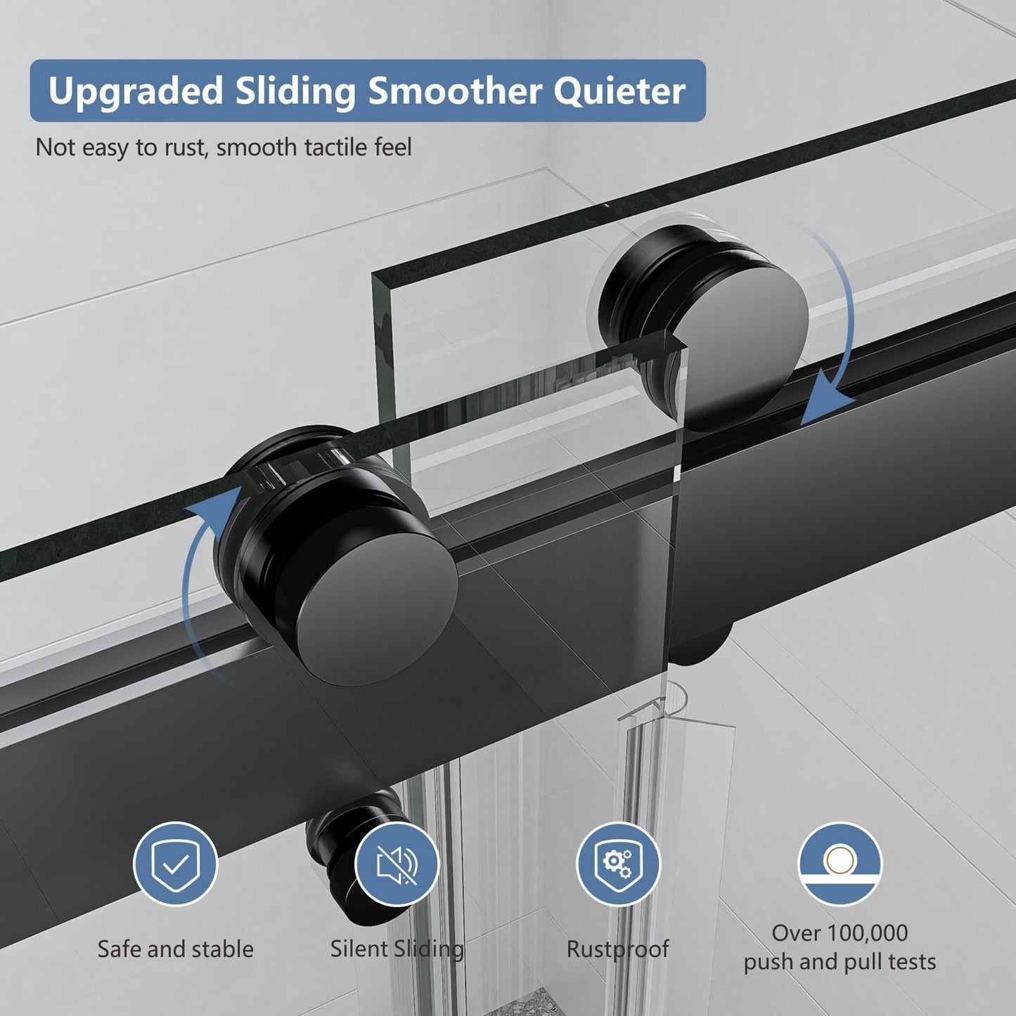 56-60" W x 72" H Frameless Shower Door, Double Sliding Glass Shower Door with 5/16" (8mm) Clear SGCC Tempered, Roller Disc System, 304 Stainless Steel (Matte Black, 56-60" W*72" H)