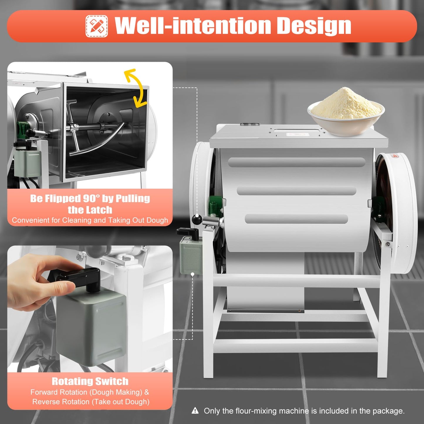 Lumicasaler Commercial Dough Mixer, 30QT Electric Flour Mixing Machine, 1500W Dough Kneader Machine with 90° Tilt Stainless Steel Bowl and Double Belts, 40r/min Forward/Reverse for Bakery Pizza Shop