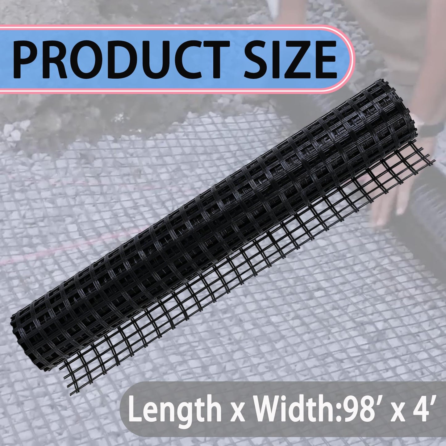 Retaining Wall Geogrid - Geogrid for Retaining Walls,4' x 98' Fiberglass Tensile Force Value 50KN,Ideal for Slope Reinforcement,Road Expansion and Pavement Maintenance