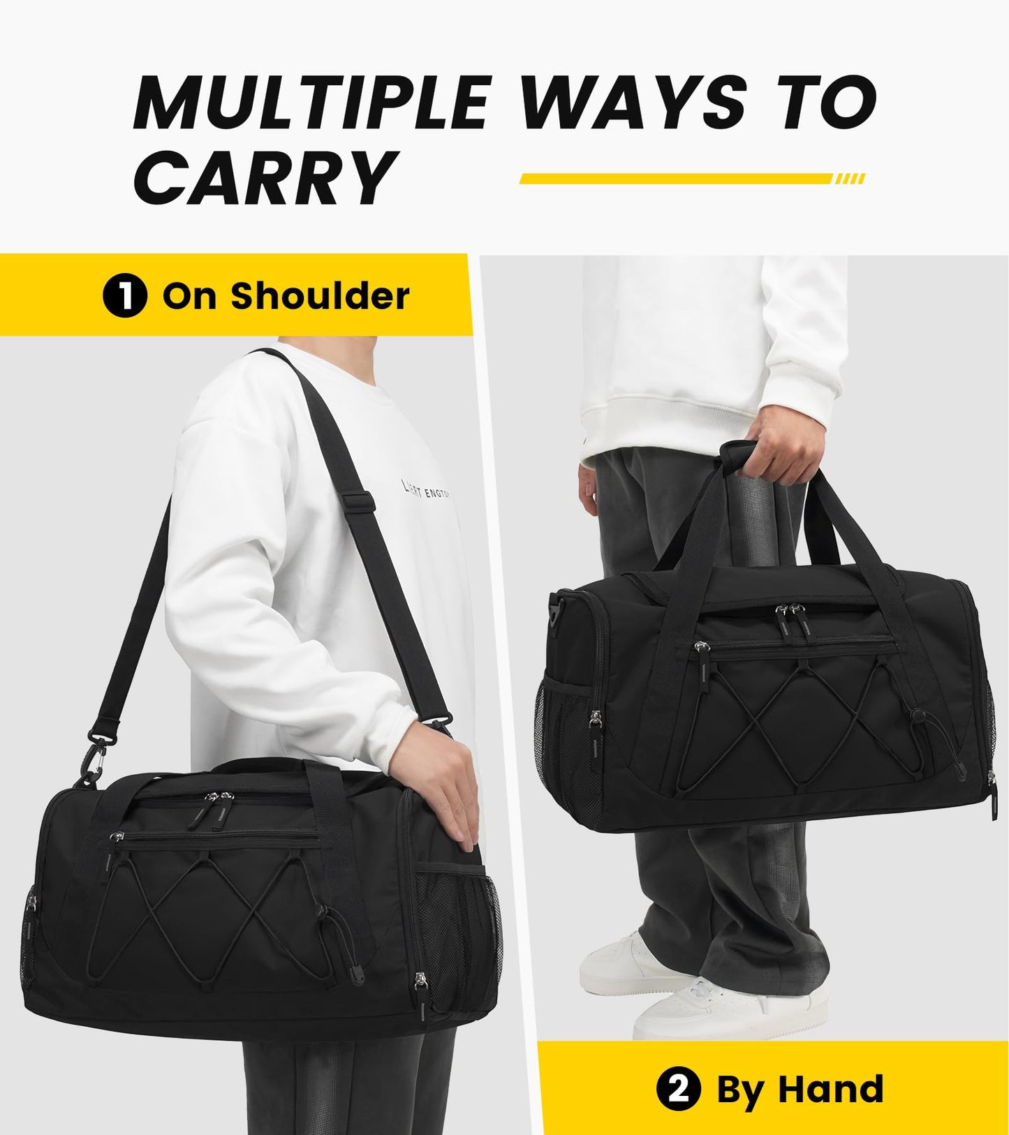 Vorspack Gym Bag for Men - 18 Inches Duffle Bag for Travel Duffel Bag with Shoe Compartment Lightweight Travel Bag for Gym Sports Overnight Weekender - Black