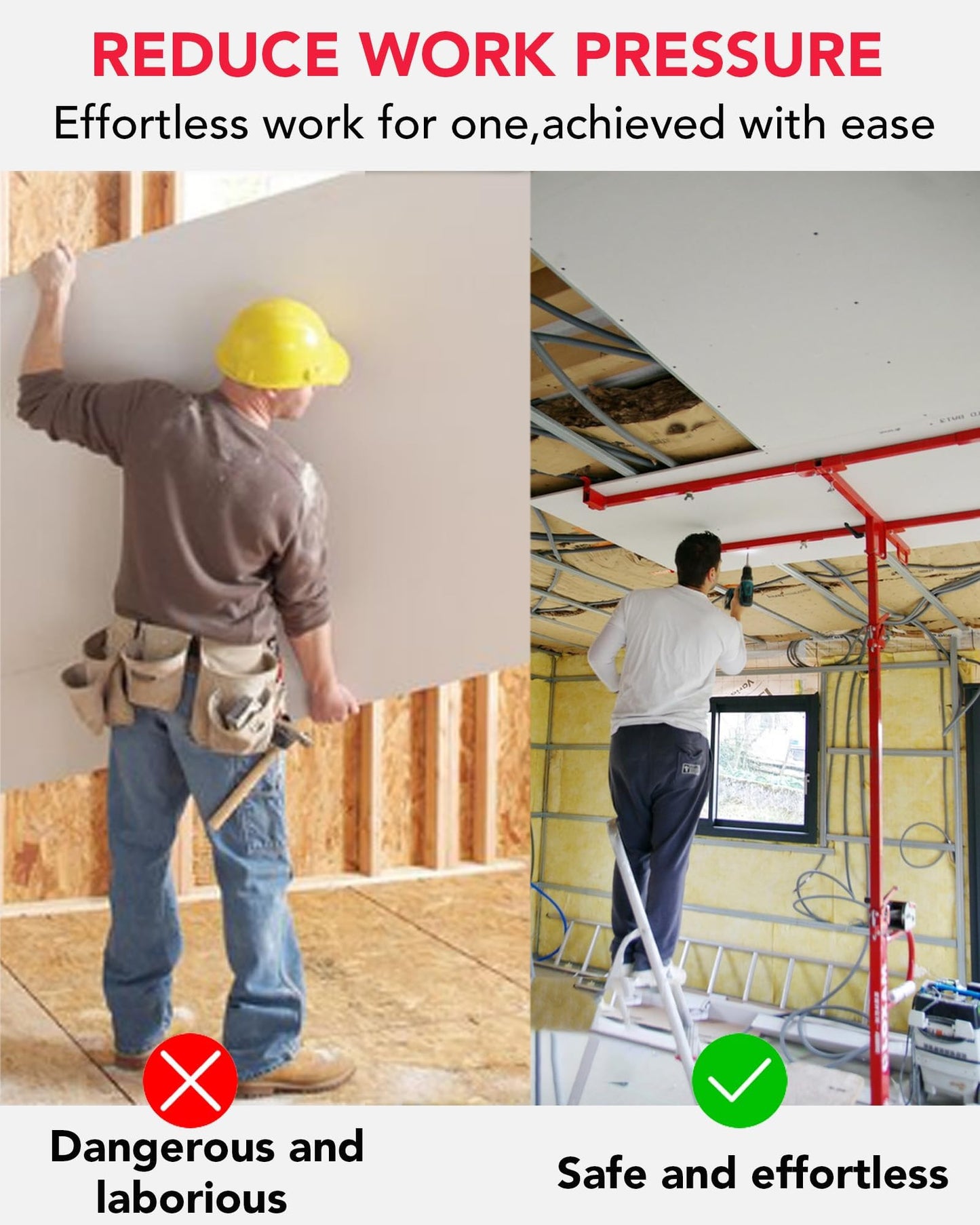 GarveeTech 16 ft Drywall Lift, Sheetrock Lift Drywall Lift, 150 LBS Capacity Drywall Lift Panel Hoist with 360° Adjustable Telescopic Arm & 3 Lockable Wheels, Red