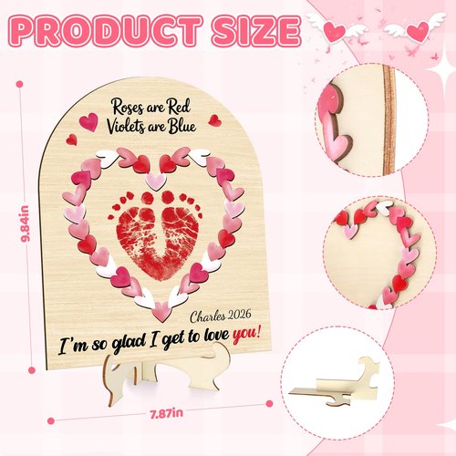 Baby's First Valentines Day Footprint Sign DIY Wooden Art Baby's First Valentine's Day Gift Babies Keepsake Milestone Nursery Decor (Heart)