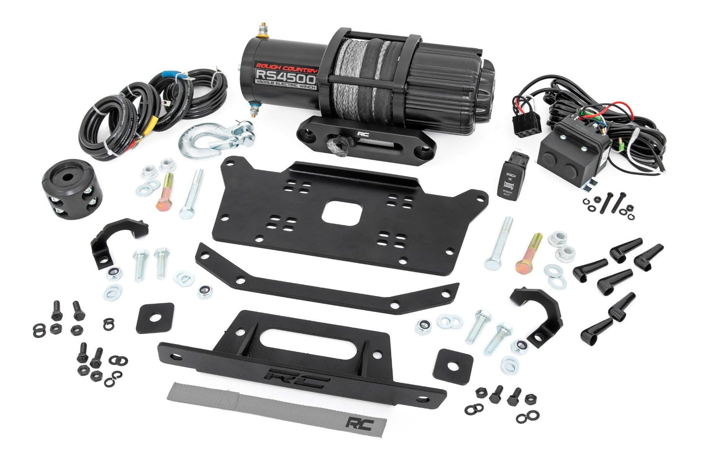 Rough Country 4,500 LB Winch Mount Kit for Honda Talon - Bolt-On Plate with RS4500S UTV Winch & Synthetic Rope