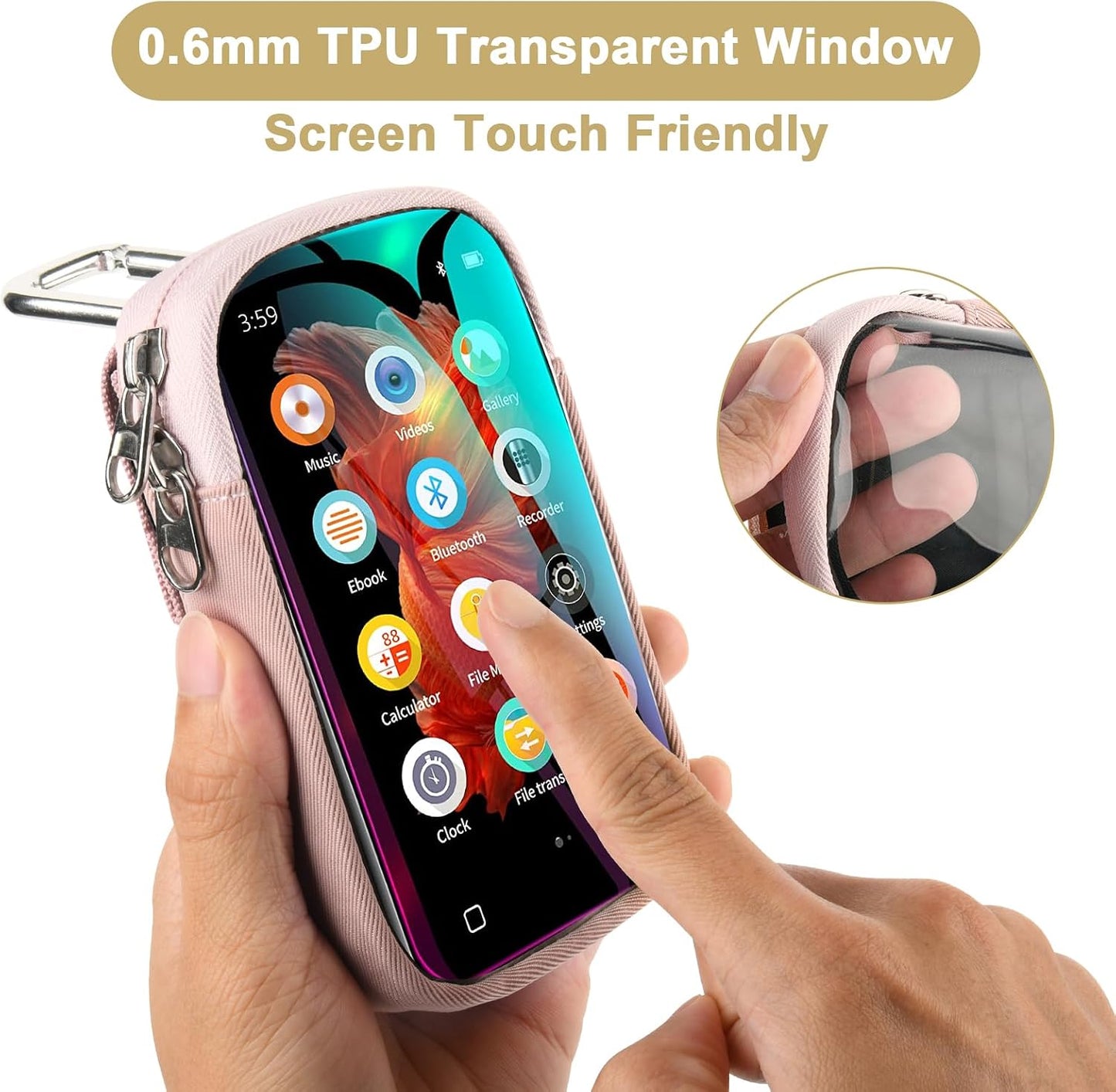 TXEsign MP3 MP4 4" MP3 MP4 (1 Pack) Player Case Bag with Clear Window Travel Carrying Case for Touch Screen Player Case