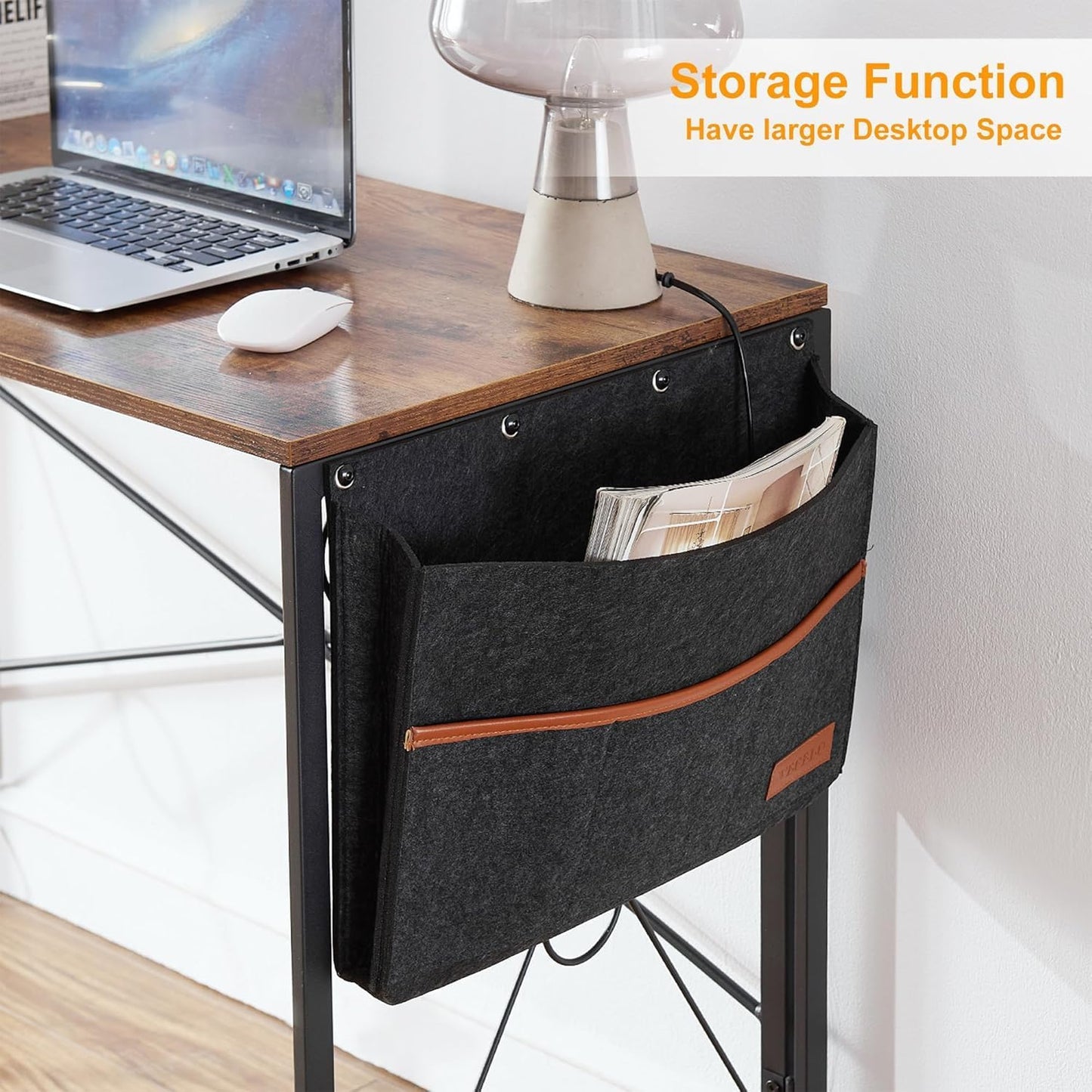 VECELO 39 Inch Folding Desk - Simple Assembly Writing Computer Desk for Home Office | Classic Brown