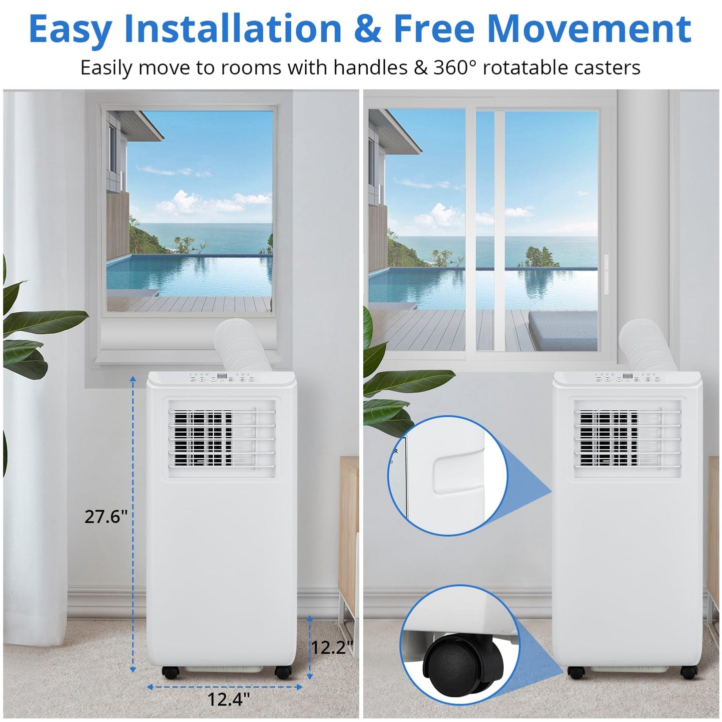 GarveeTech 8000Btus Portable Air Conditioner AC Unit 3 in-1 Air Conditioners w/Dehumidifier & Fan Modes Auto Evaporation for Home up to 350 sq. ft. Complete Window Mount Exhaust Kit, 24H Timer