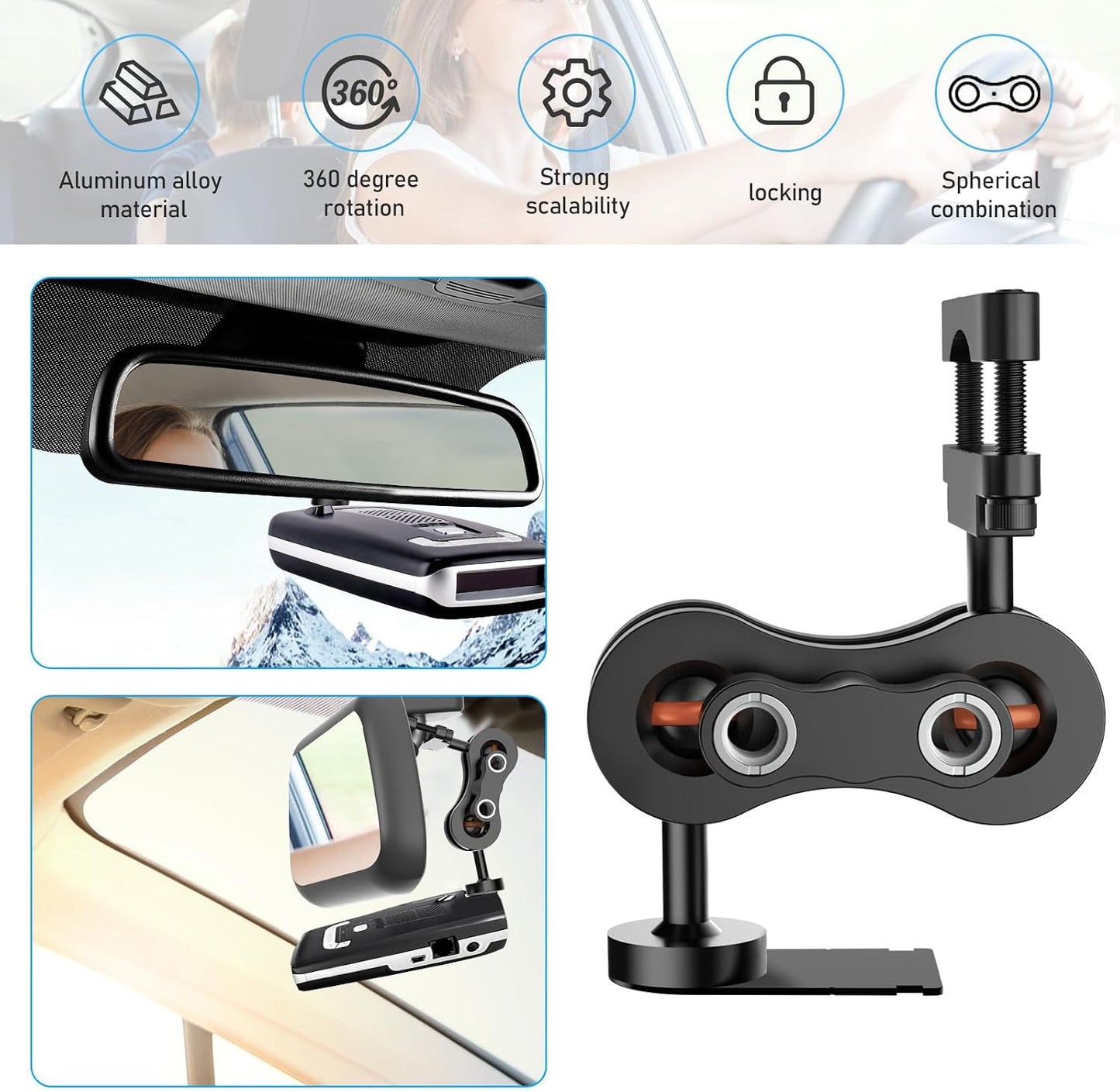SDSACZMU Max2/ MAX360 Rearview Mirror Radar Detector Mount, Aluminum Rearview Mirror Rod Radar Mount,for Escort Max /