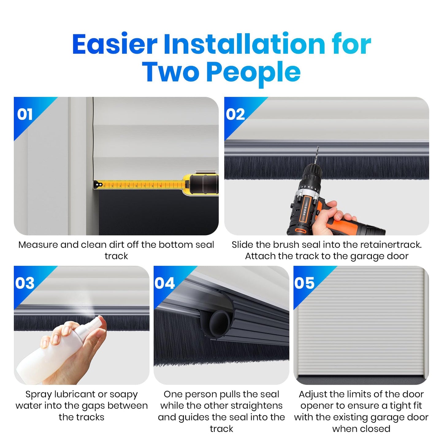 Professional Garage Door Seal Kit Fit for Steel/Wood Doors, Aluminum Garage Door Seal Track with 2" Brush+u+o EPDM Rubber Weatherstrip Dust & Heat Resistant，-40°f to 240°f, Pre-Drilled Holes (16.5 Ft)