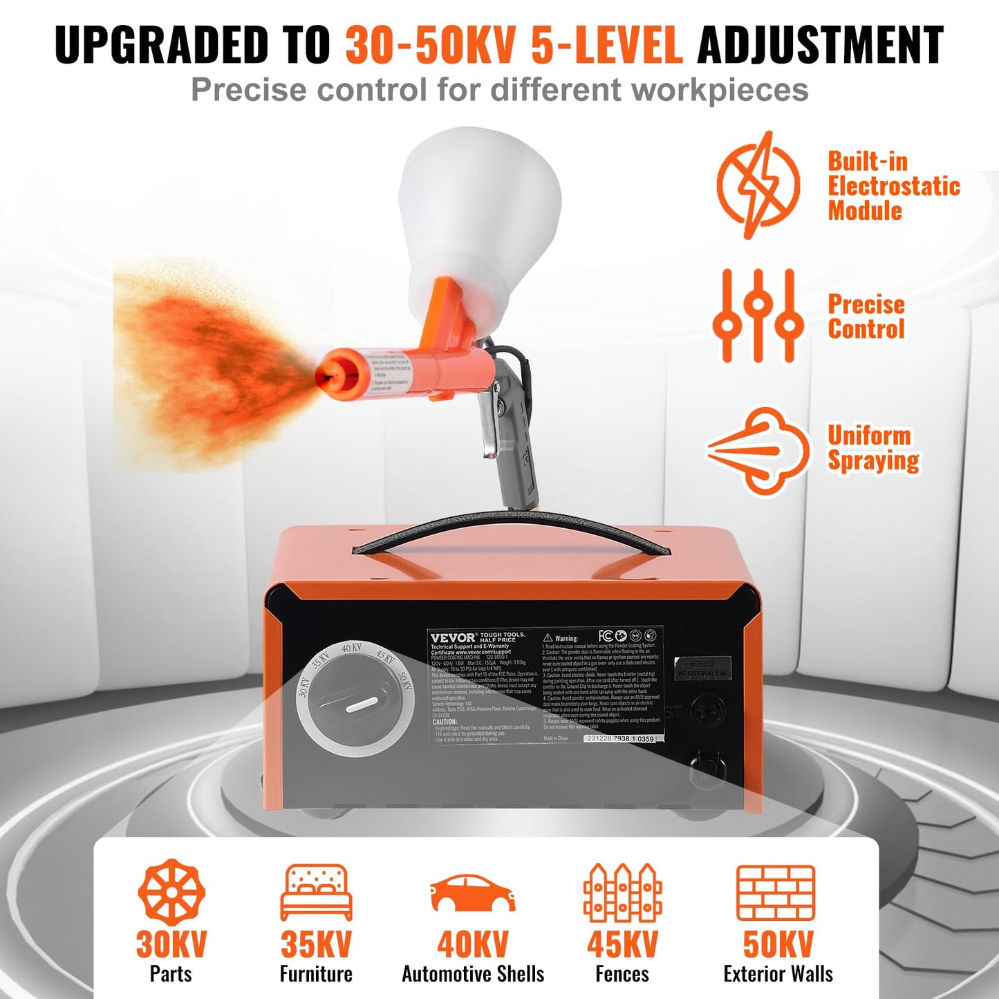VEVOR Powder Coating System, 50KV Electrostatic Output Powder Coating Kit with Foot Switch, Spray Gun, Nozzles and Powder Cups, Powder Coating Equipment for Home DIY and Commercial Production