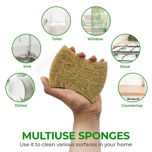 AIRNEX Natural Kitchen Sponges (12 Pack) - Biodegradable Cellulose & Coconut Scrubber Dish Sponge for Kitchen - Eco-Friendly, Non Scratch, Compostable, Non Toxic Natural Sponges for Dishes