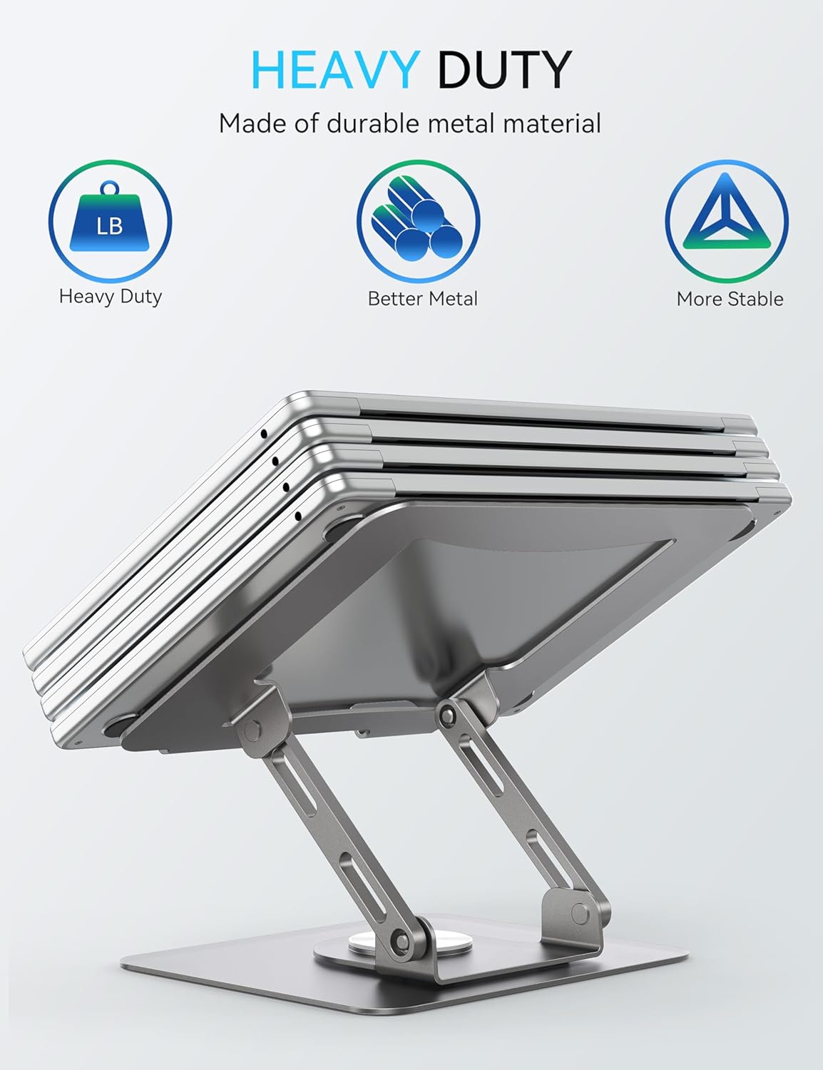SOUNDANCE 360 Rotating Laptop Stand, Ergonomic Computer Riser for Desk, Adjustable Height Multi-Angle Metal Holder