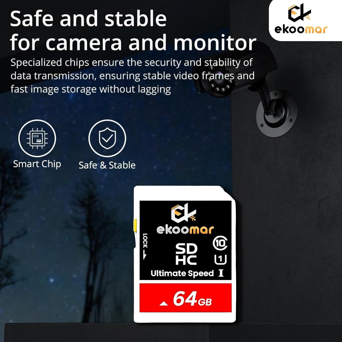 Ekoomar 10, 100MB/s 64GB (Pack 1) Card - Class High-Speed Memory Card with for Digital Camera, Dash Cam, & Video