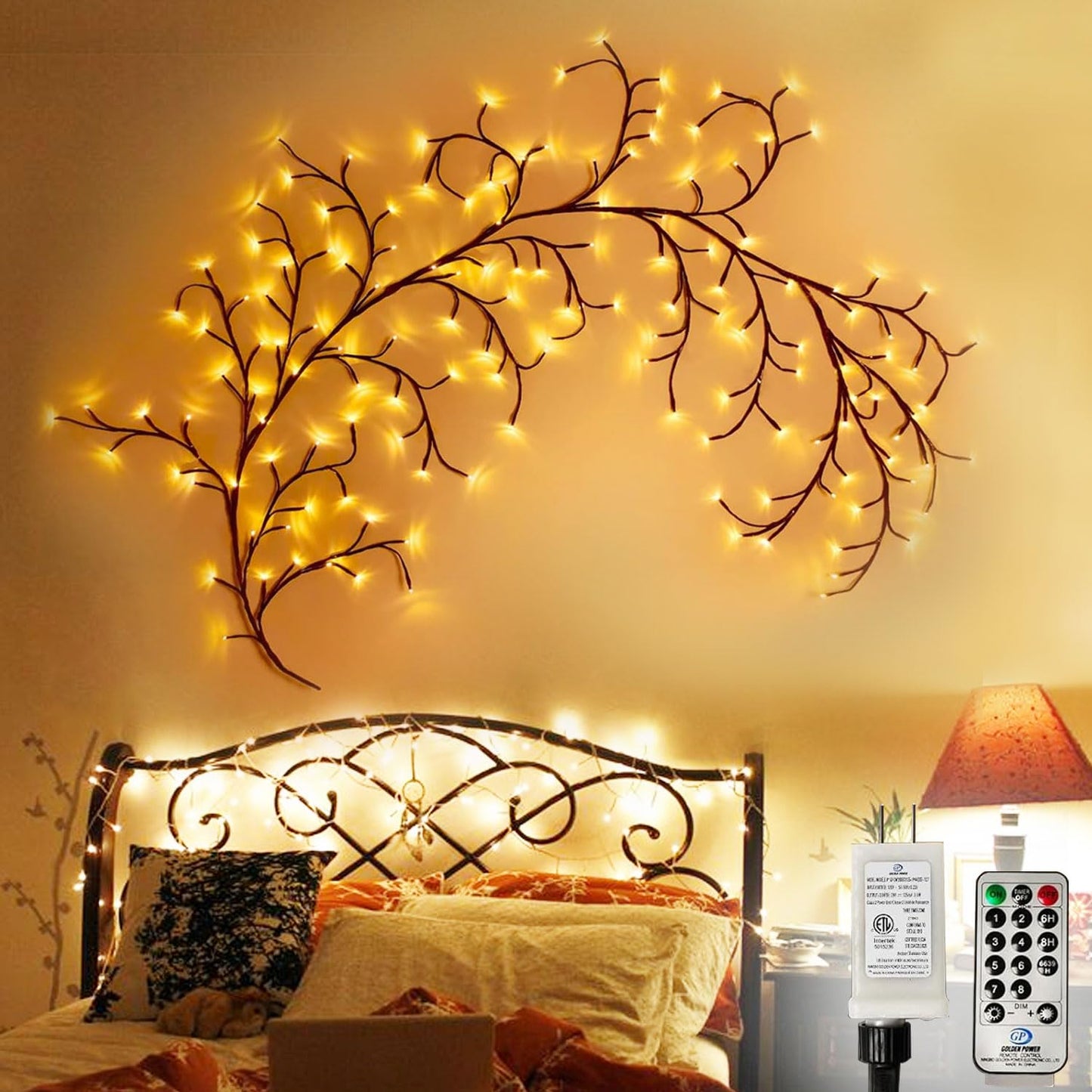 THKFUL Enchanted Willow Vine Lights with Remote, 8FT Willow Vine Tree Branch Lights Christmas Artificial Plants Tree Branches Light,144 LEDs Lighted Twig Vine Plug in for Room Home Outdoor(1PCS)