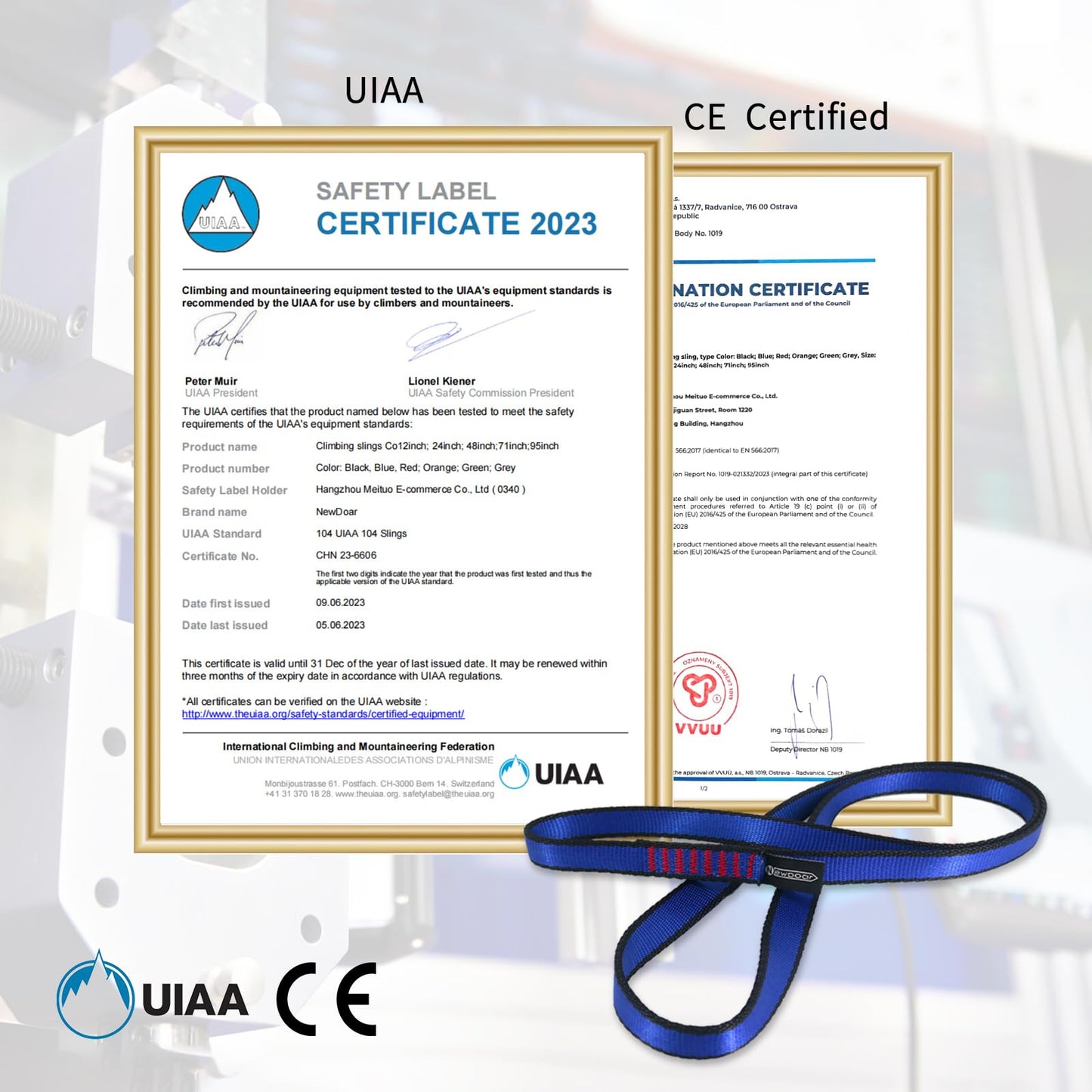 NewDoar 16mm Climbing Sling UIAA CE Certified,23KN EN566 Certified,Climbing Utility Cord Rock Climbing,Creating Anchors System,Rappelling Gear,Perfect for Tree Work(Blue 48" 1pcs)