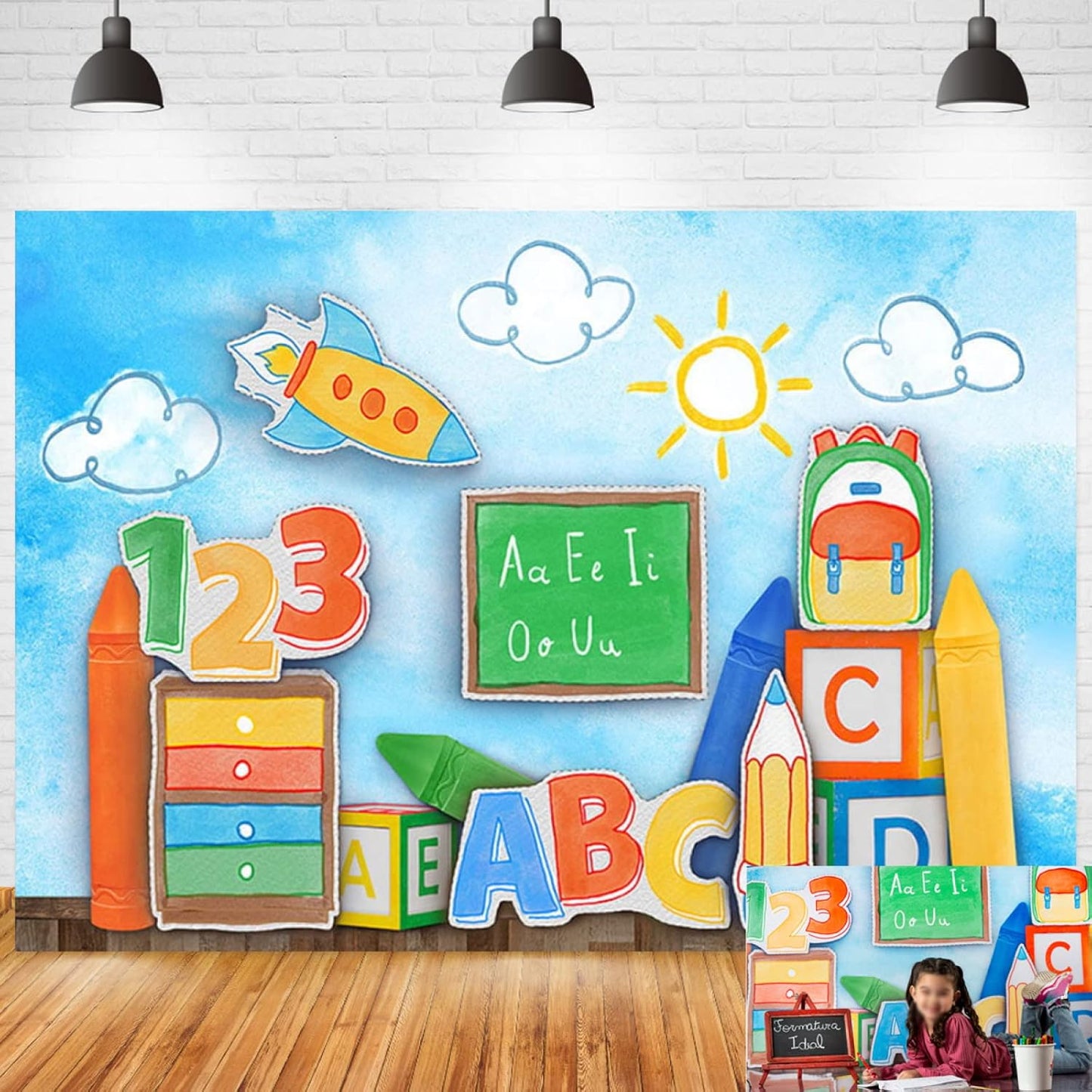 XUNJIN NO.1 Decor,8x6ft Back to School ABC Photography Background Globe Pencil Book Children Birthday Portrait Decor