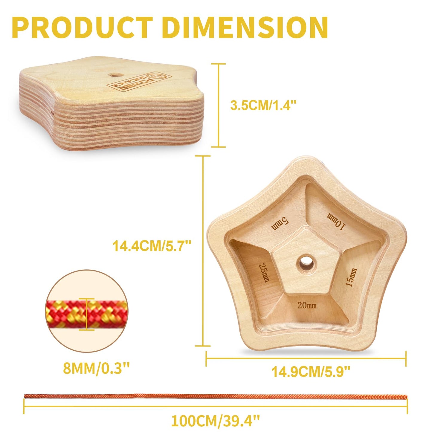 POWER GUIDANCE Hangboard Climbing Finger Board Climbing Board to Strengthen The Climbing Grip Made of Wood for Indoors and Outdoors