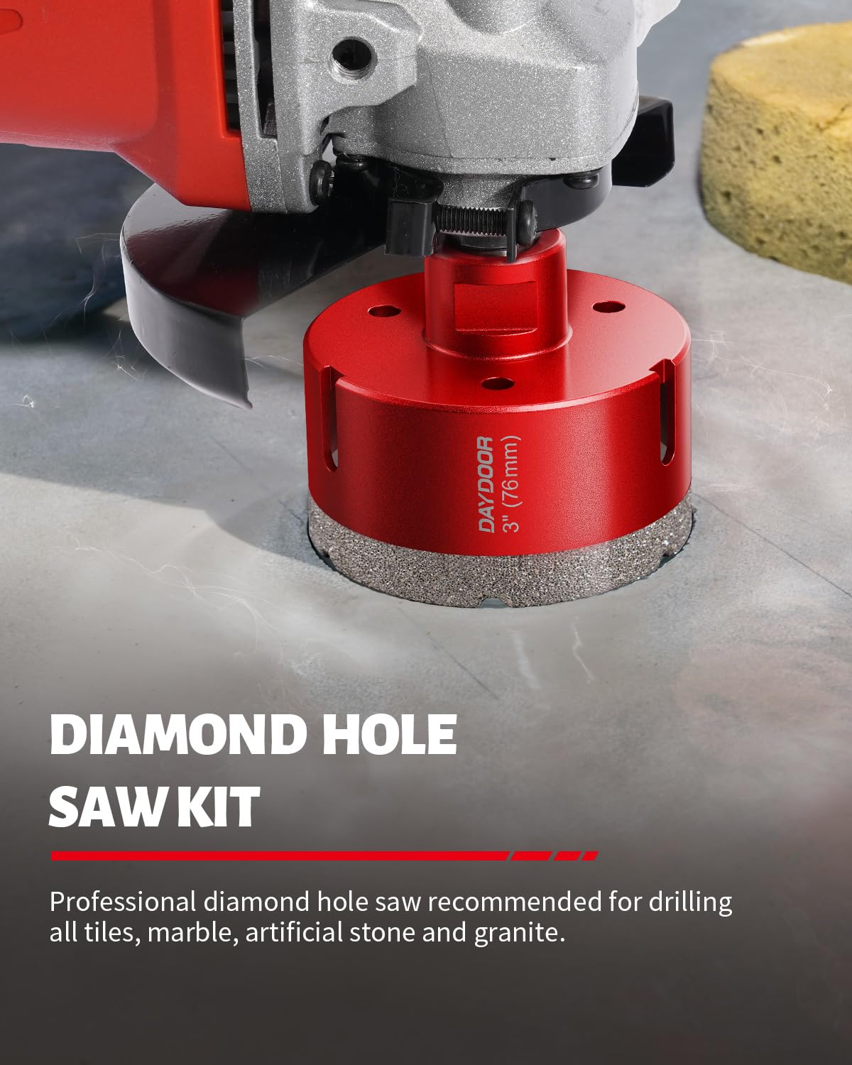 DAYDOOR Diamond Hole Saw Kit, 13-Piece Tile Hole Saw Kit 1/4" 5/16" 4/5" 1" 1-3/8" 2" 3" 4",Vacuum Brazed Core Drill Bits for Porcelain Tile, Granite, Marble, Stone(Red)
