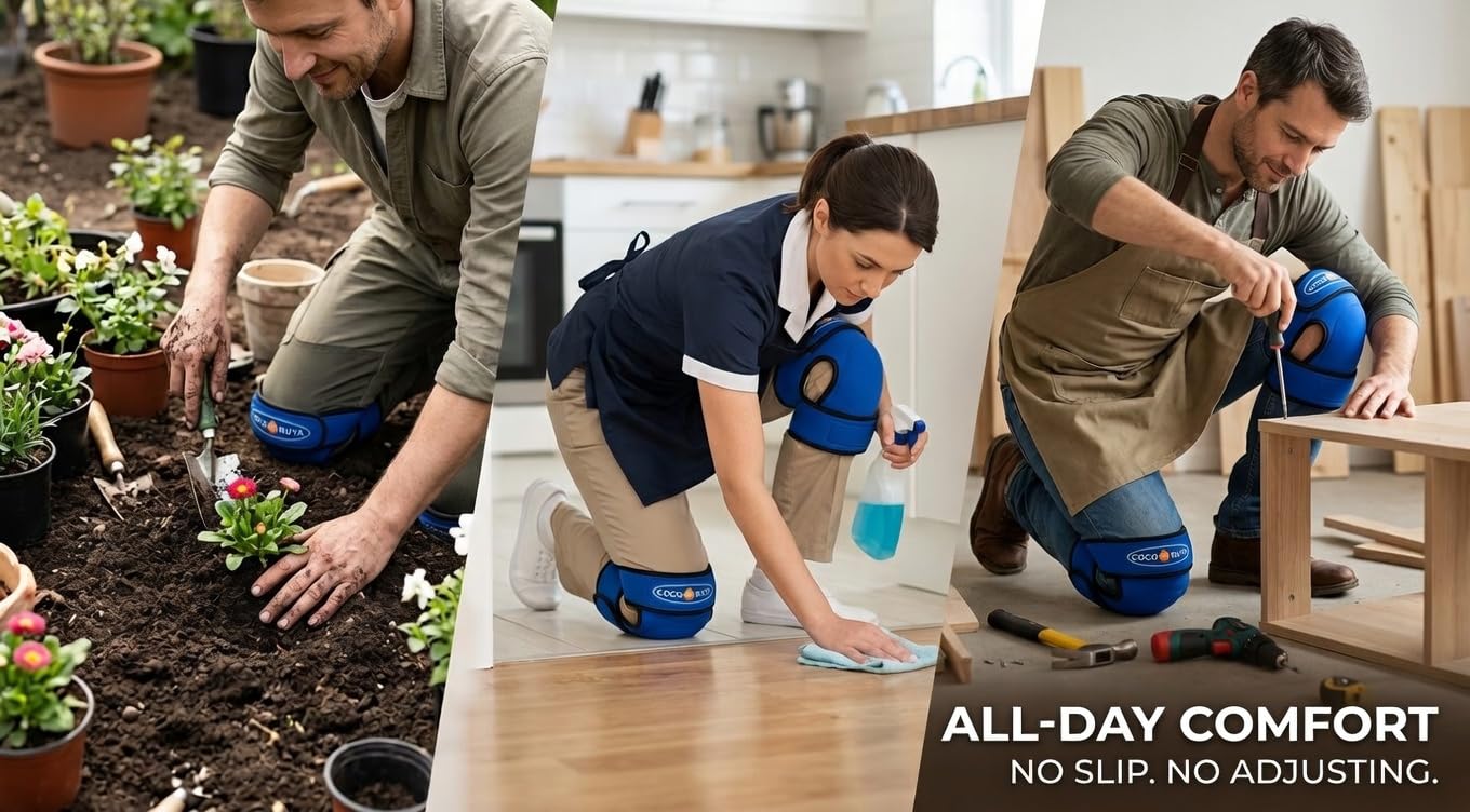 Coco Ruta Soft Knee Pads for Work Men & Women, Professional Flooring Knee Pads Rodilleras de Trabajo for Gardening, Carpet Installation, Cleaning, Thick Cushion Non Slip Comfort Knee Protectors