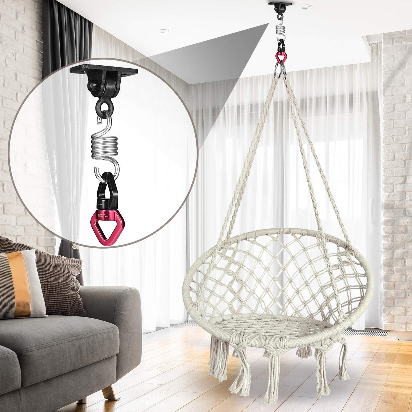 MDAIRC Safety Rotational Device, Aluminum Alloy Double-Ball Bearing Swivel, Holds Up 8500+ Lbs, Minimum Breaking Strength 40 kN, Spins & Rotates 360° for Smooth Rope Climbing, Hiking & Exercise