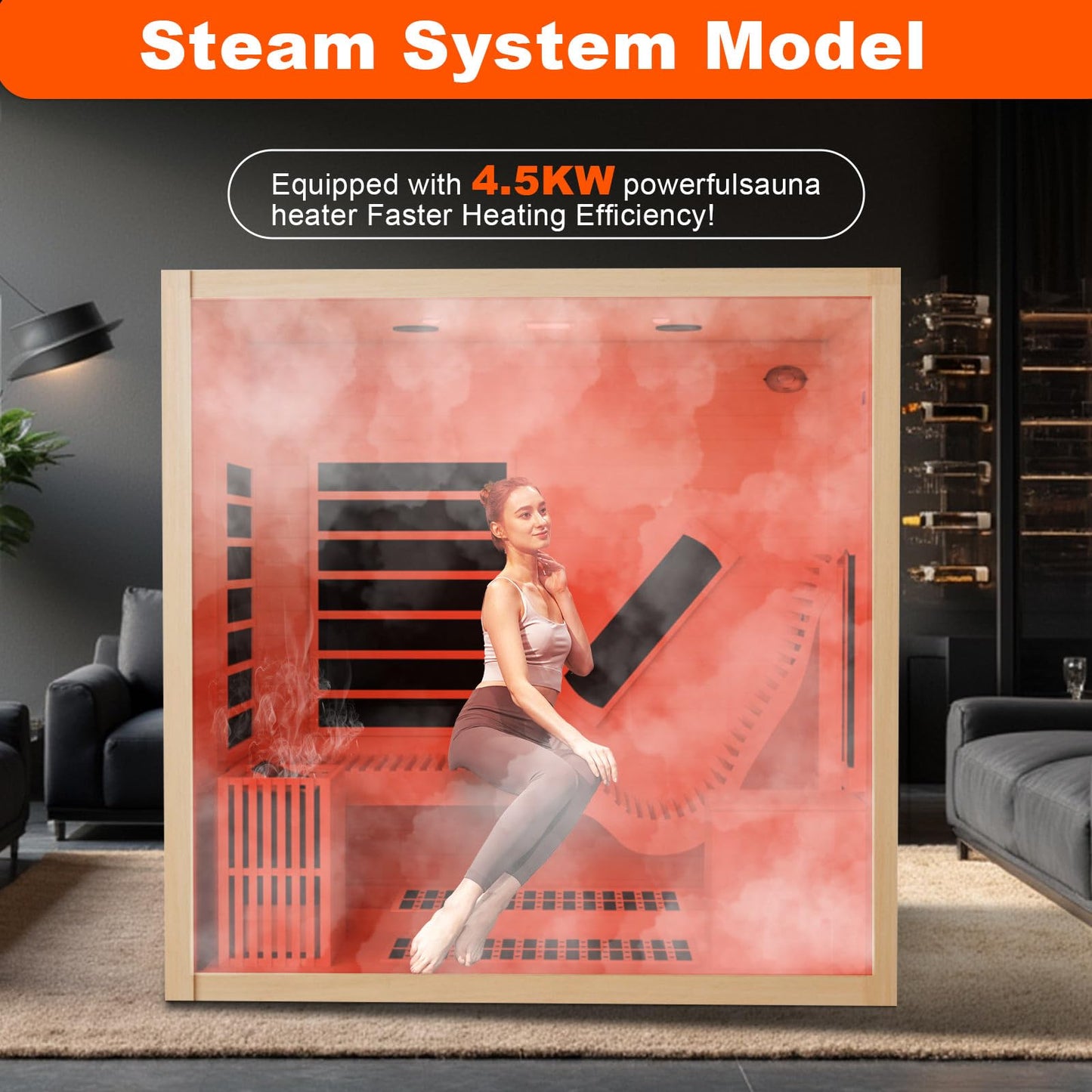 iDOTODO Far Infrared Wooden Sauna Room with Recliner, 1 Person Indoor Infrared Home Sauna, Indoor Saunas for Home 220V, 2300W, 7 Heaters, Hemlock, Bluetooth Speakers, 7 Color Light, Oxygen Bar