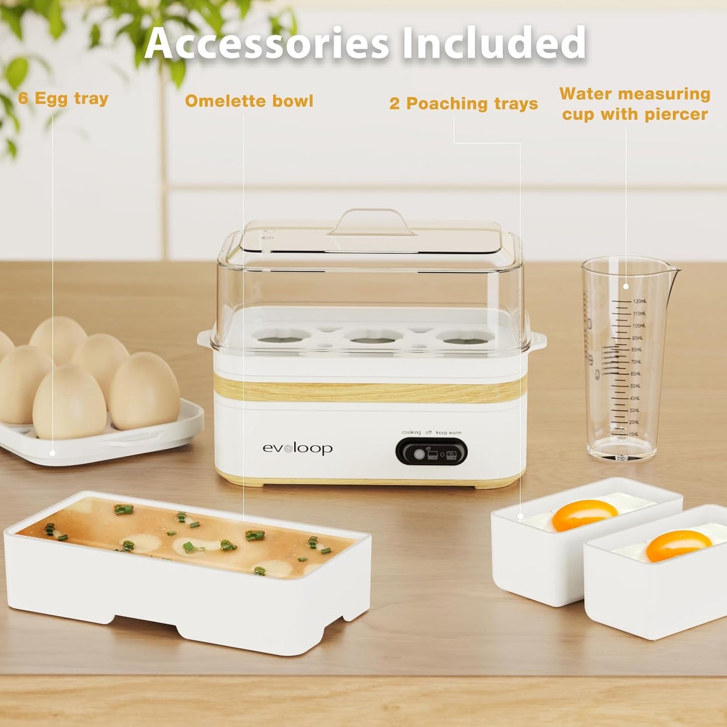 Rapid Egg Cooker - Electric 6 Egg Capacity for Soft, Medium, Hard Boiled & Poached Eggs | BPA-Free White