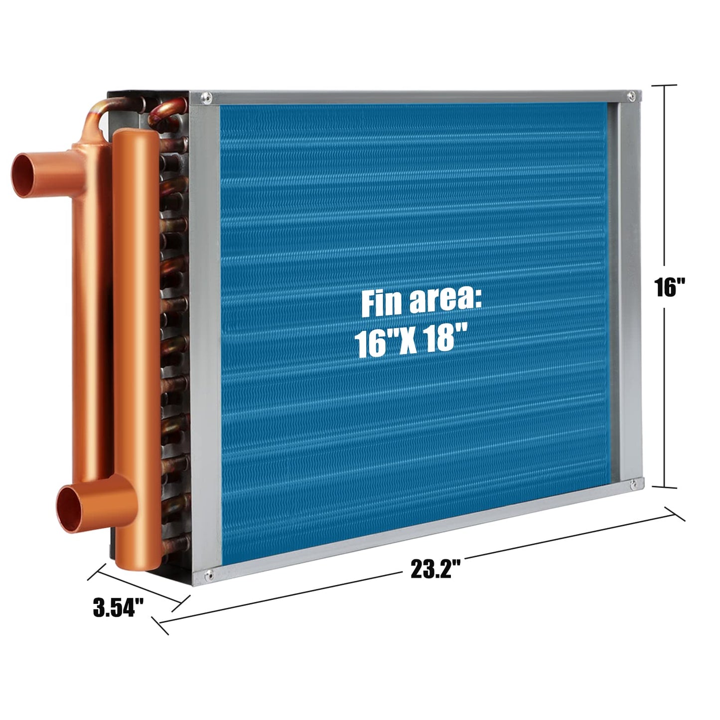 16 x 18 Heat Exchanger Water To Air, Copper Ports for Outdoor Wood Furnaces, Residential Heating and Cooling, and Forced Air Heating