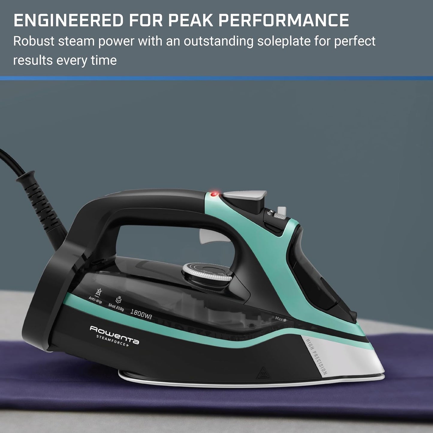 Rowenta Steam Force Iron - Stainless Steel Soleplate, 1800 Watts, Anti-Drip, 400 Microsteam Holes, Precision Tip