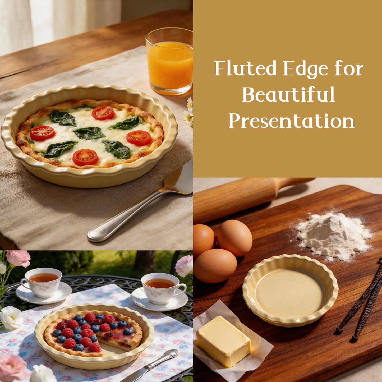 UULENNYM Pie Dish,Pie Dish for Baking – 10.04 Inch Ceramic Baking Dish, Fluted Edge, Round Bakeware for Pies, Quiches, and Desserts, Ideal for Oven Use