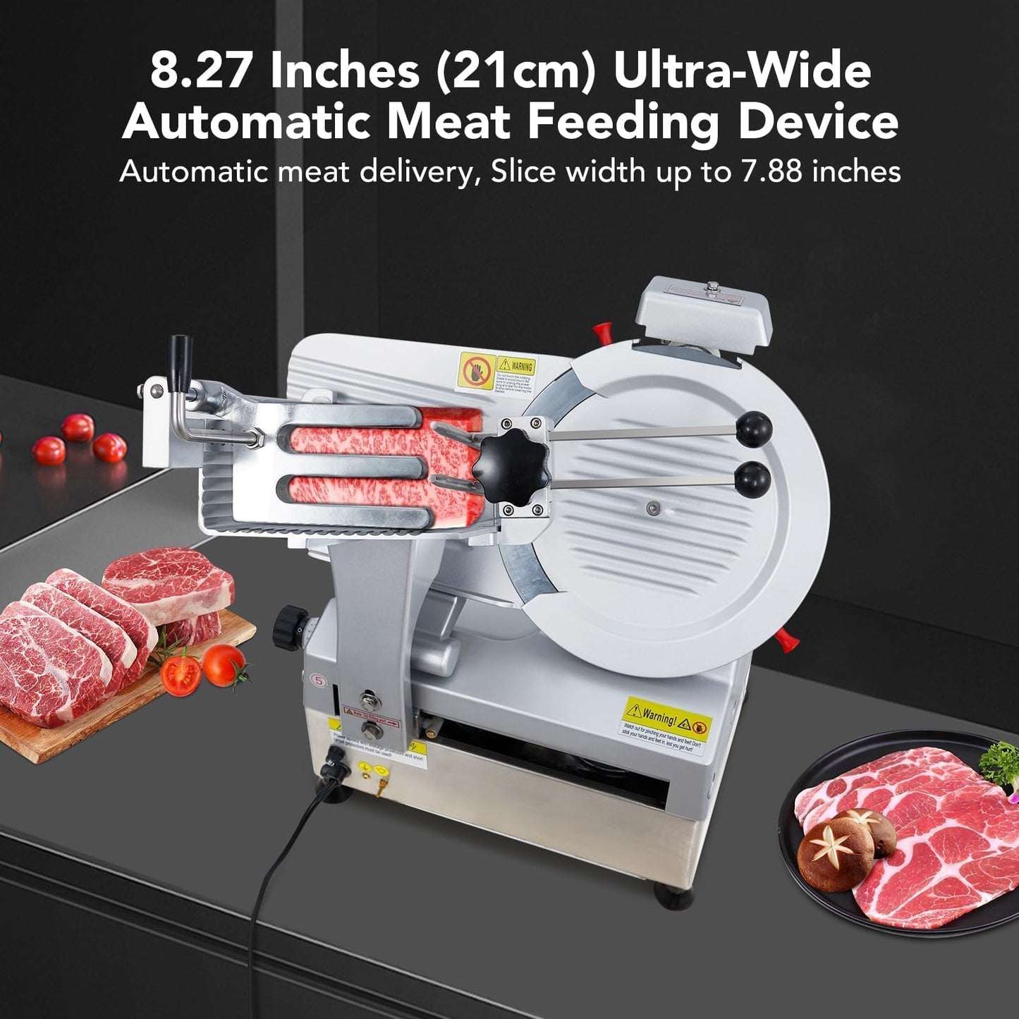 EliteEdge 550W Automatic Meat Slicer with 12 Inch Carbon Steel Blade, Adjustable Thickness 0-14 mm, Electric Slicing Machine for Home or Commercial Kitchen
