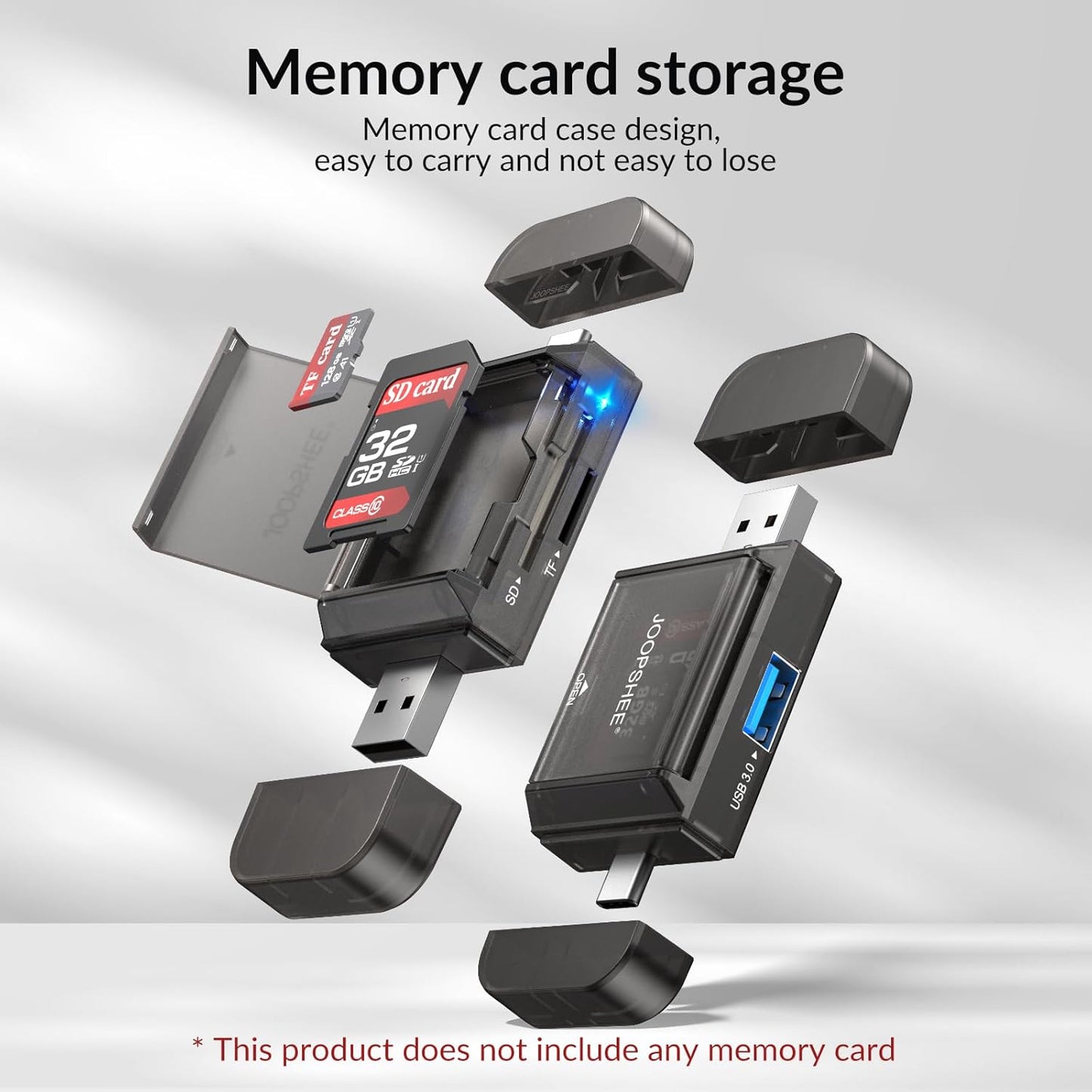 JOOPSHEE 6-in-1 3.0 SD/SDHC/SDXC/MMC SD/TF Card Reader Adapter with SD Card Storage USB A & Type C Port & USB Slots