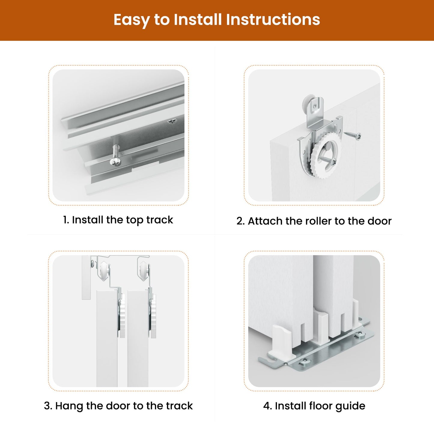 SMARTSTANDARD Sliding Closet Door, 64"×80"(Double Barn Doors 33"), Double Frosted 3 Panel Glass Sliding Door with Hardware Kit, Pre-Drilled Door Panel, Need to Assemble, MDF with PVC Surface, White