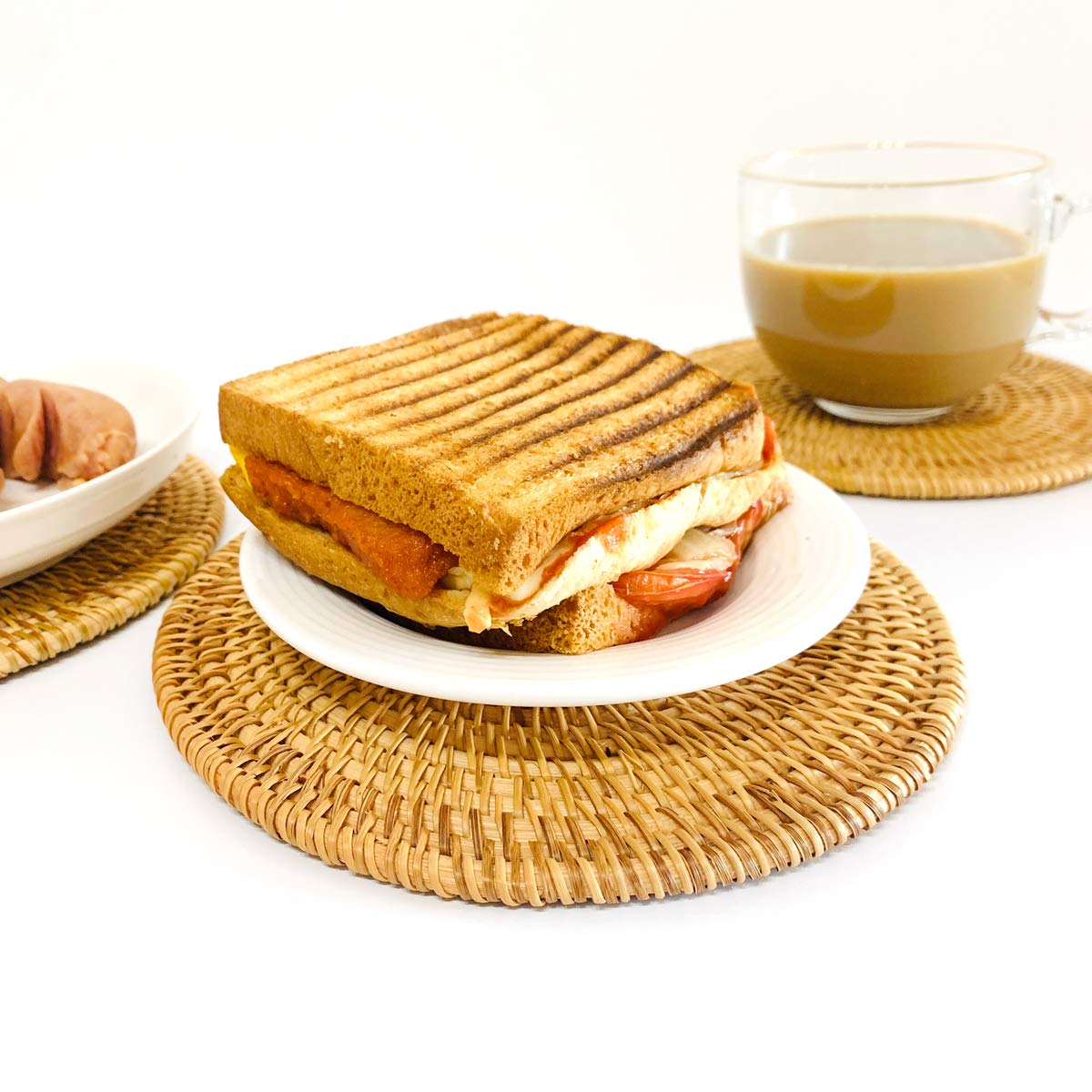 100% Natural Handwoven Rattan Trivets Set of 4-7.08 Inch Heat Resistant Woven Coasters, Mini Rattan Placemats for Hot Dishes, Boho Trivets Dupes Decorative Table Protectors for Home Wedding Gift