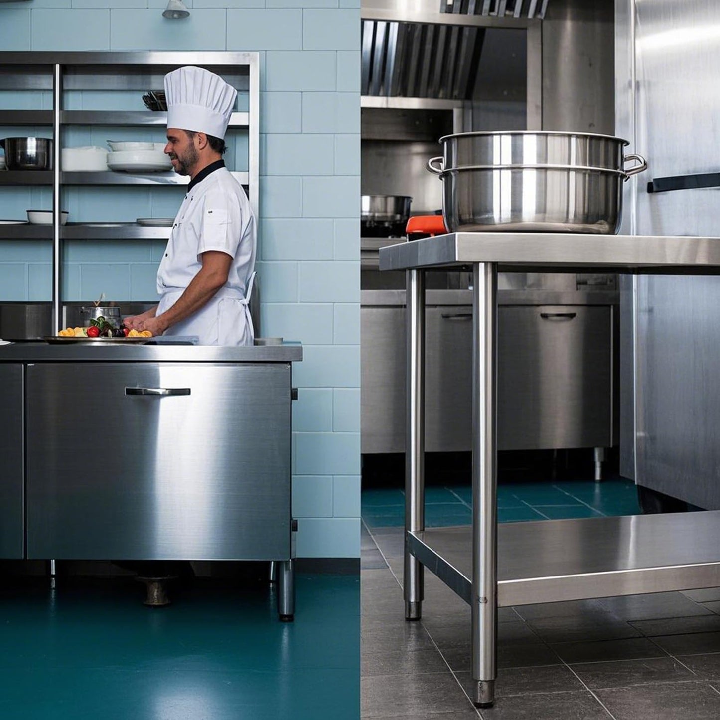 HXCFYP 24x18 Stainless Steel Prep Table with Undershelf for Restaurant, NSF Certified, Home & Hotel - Heavy Duty Commercial Grade Worktable for Food Preparation & Christmas Cooking
