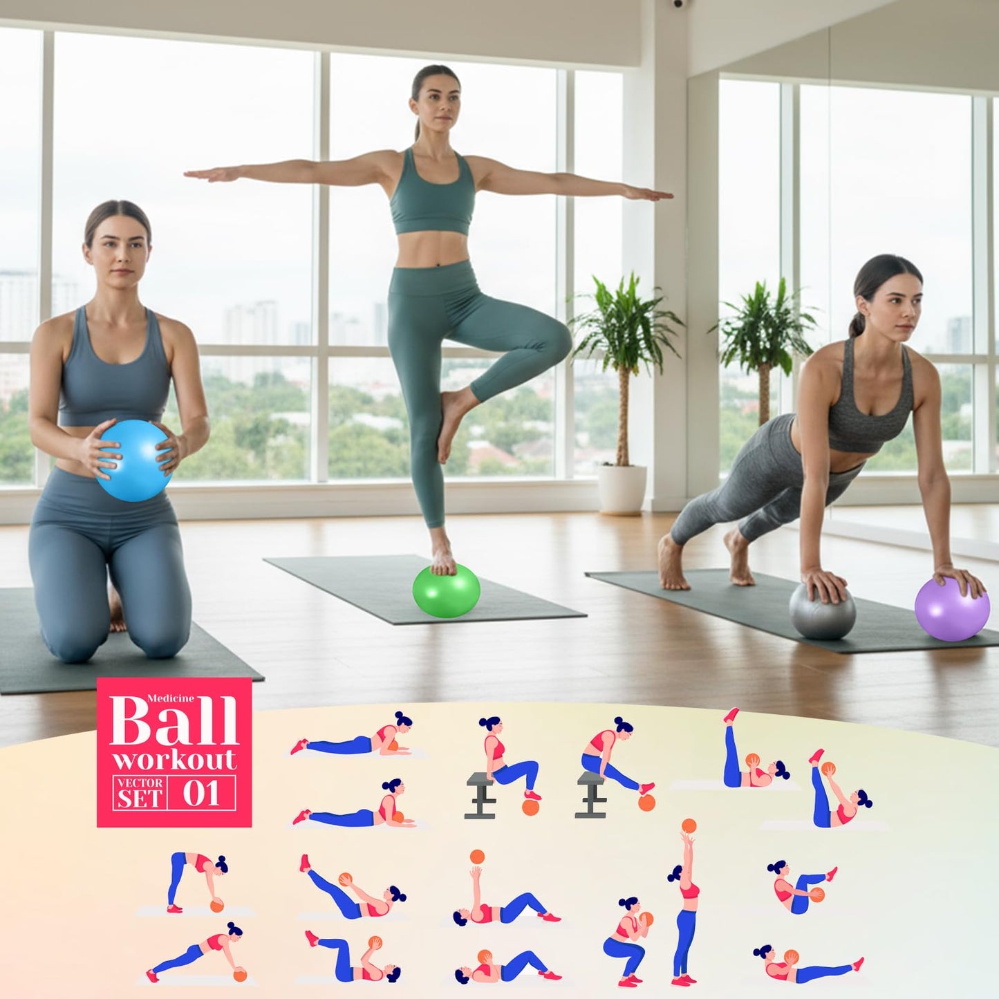 Sotiff 20 Pcs Small Exercise Pilates Ball Bulk 9 Inch Mini Yoga Ball Anti Burst and Slip for Stability Fitness Physical Therapy Stretching & Core Workout at Home Gym Class(Pink,Purple,Blue,Gray,Green)