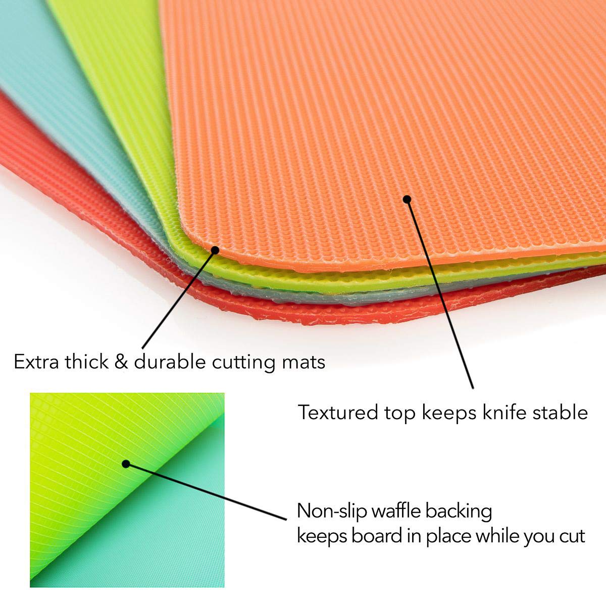 Simply Genius Flexible Cutting Board Set - Color-Coded Plastic Cutting Board Mats - Dishwasher-Safe Chopping Surfaces - Space-Saving Kitchen Mat Storage - 4-Pack Multicolor 11.5 x 15 in