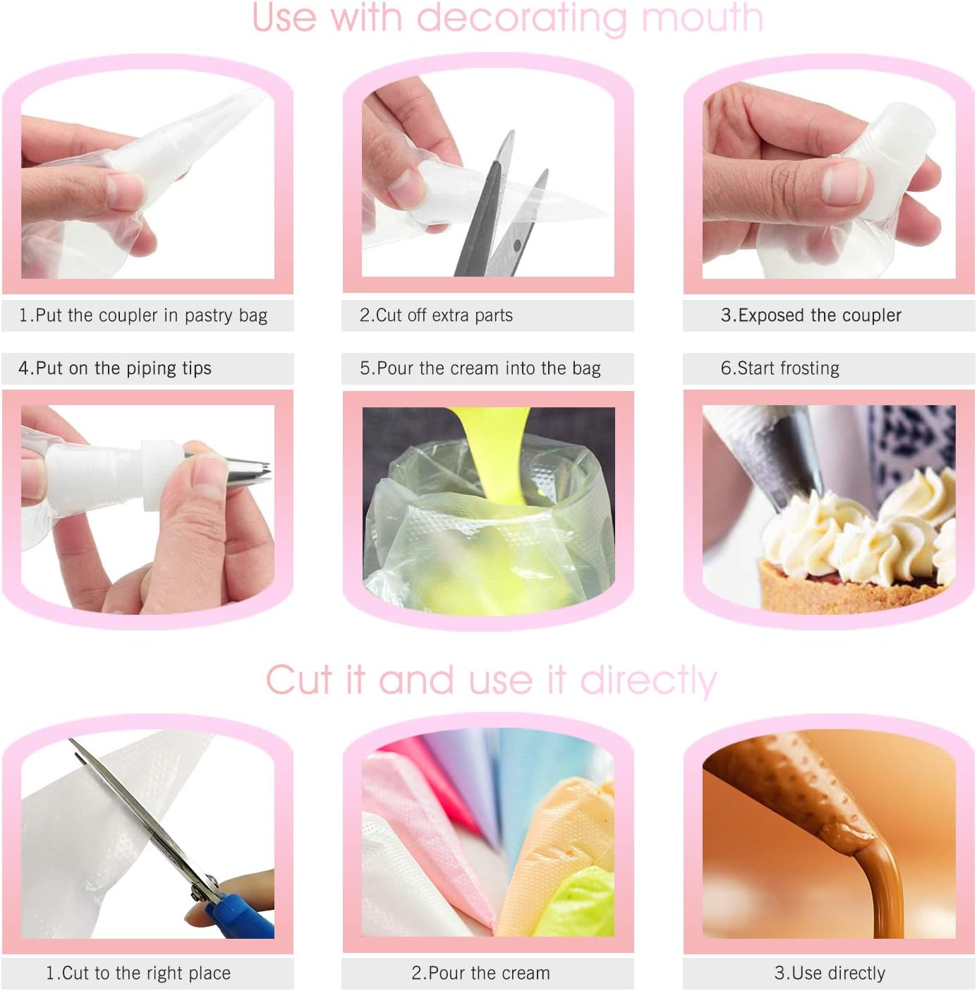 VolksRose 18-Inch Disposable Piping Bags - Anti-Burst, Non-Slip Cake Decorating Bags for Icing, White, 100 Pcs