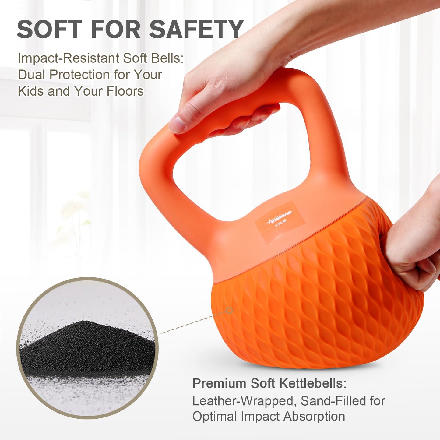 YIGUO Soft Kettlebell, 15lb Kettlebells Cushioned Impact-Resistant Base and Anti-Slip Grip, Strength Training Kettle Bell for Women and Men, Home Workout (Orange)
