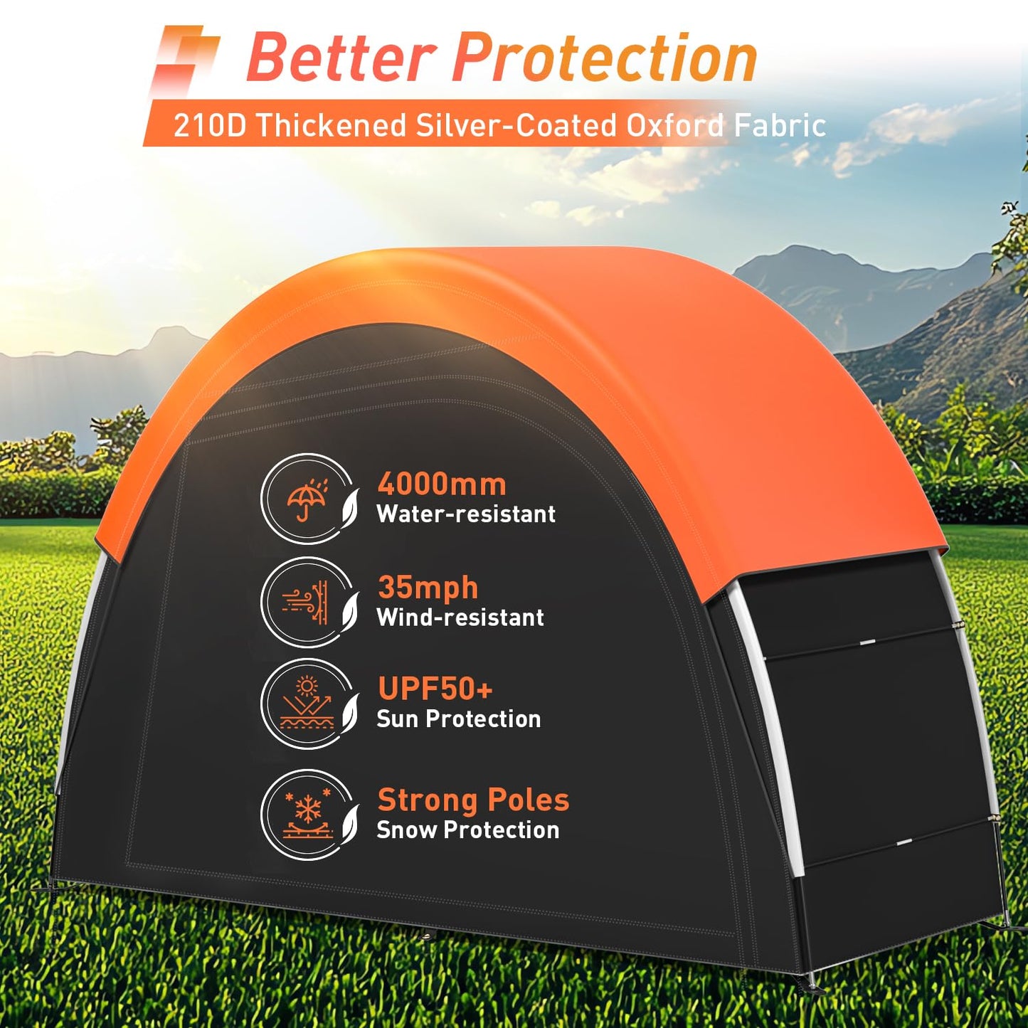 PZT Upgraded Bike Tent with Rain Cover, Portable Outdoor Storage Shed for 2-3 Bikes, 210D Oxford Fabric PU4000 Waterproof, Bike Shed/Bike Cover for Motorcycles, Garden Tools, Lawn Mower