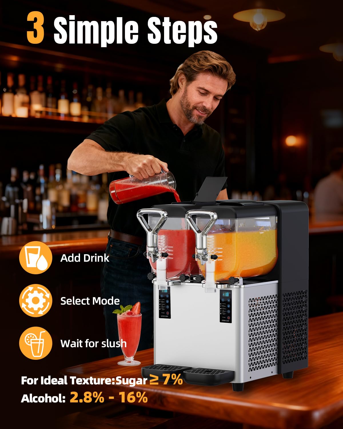 Slushy Machine for Home, 135oz x 2 Tank Slushie Machine for Commercial & Home Use, Margarita Machine with LED Lights 400W Fast Chill & Quiet for Restaurant Bar Cafes Food Truck, No Ice Needed