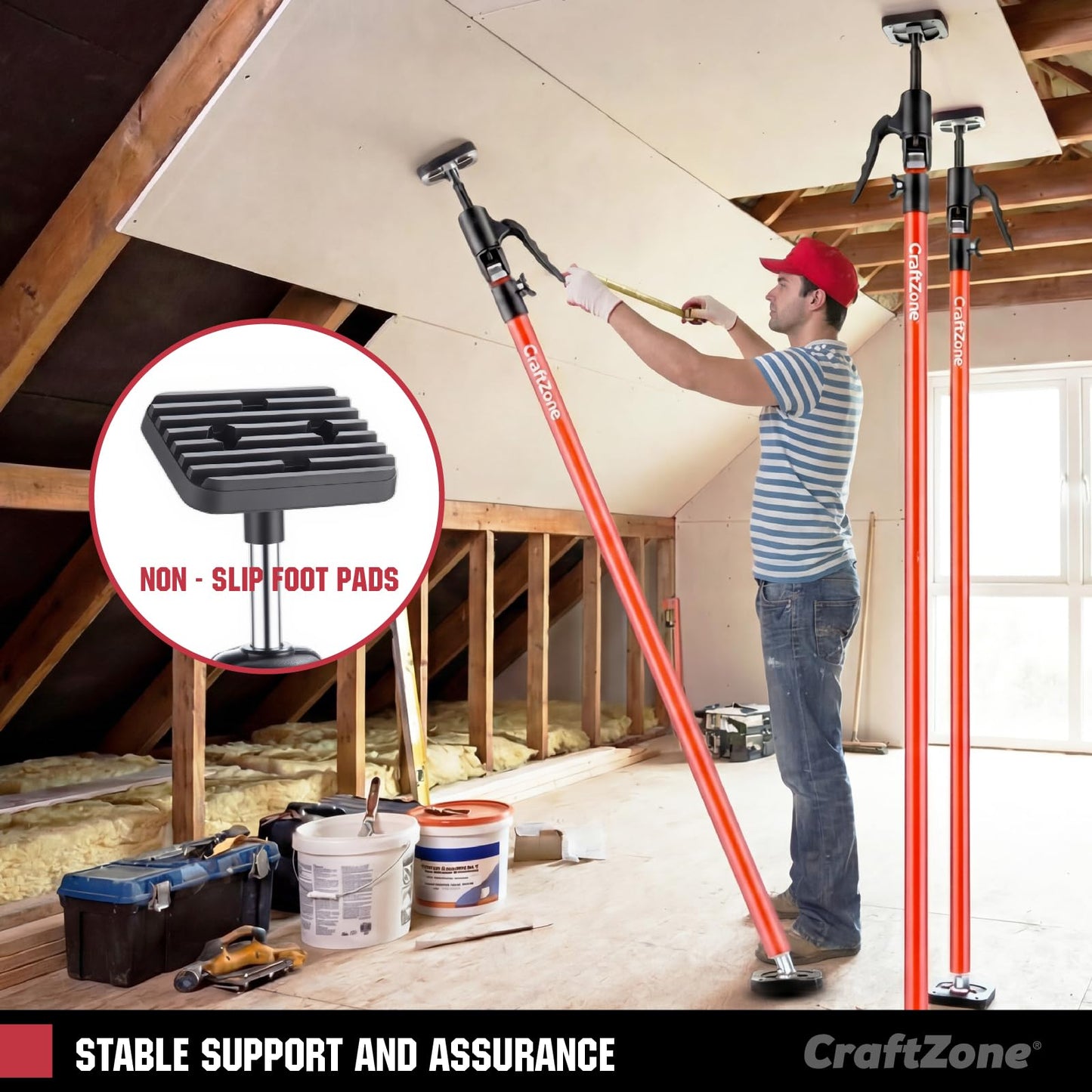 Cabinet Jacks for Installing Cabinets Heavy Duty Third Hand Support Pole Drywall Lift Premium Dust Barrier Poles Telescopic Adjustable 4-Pack